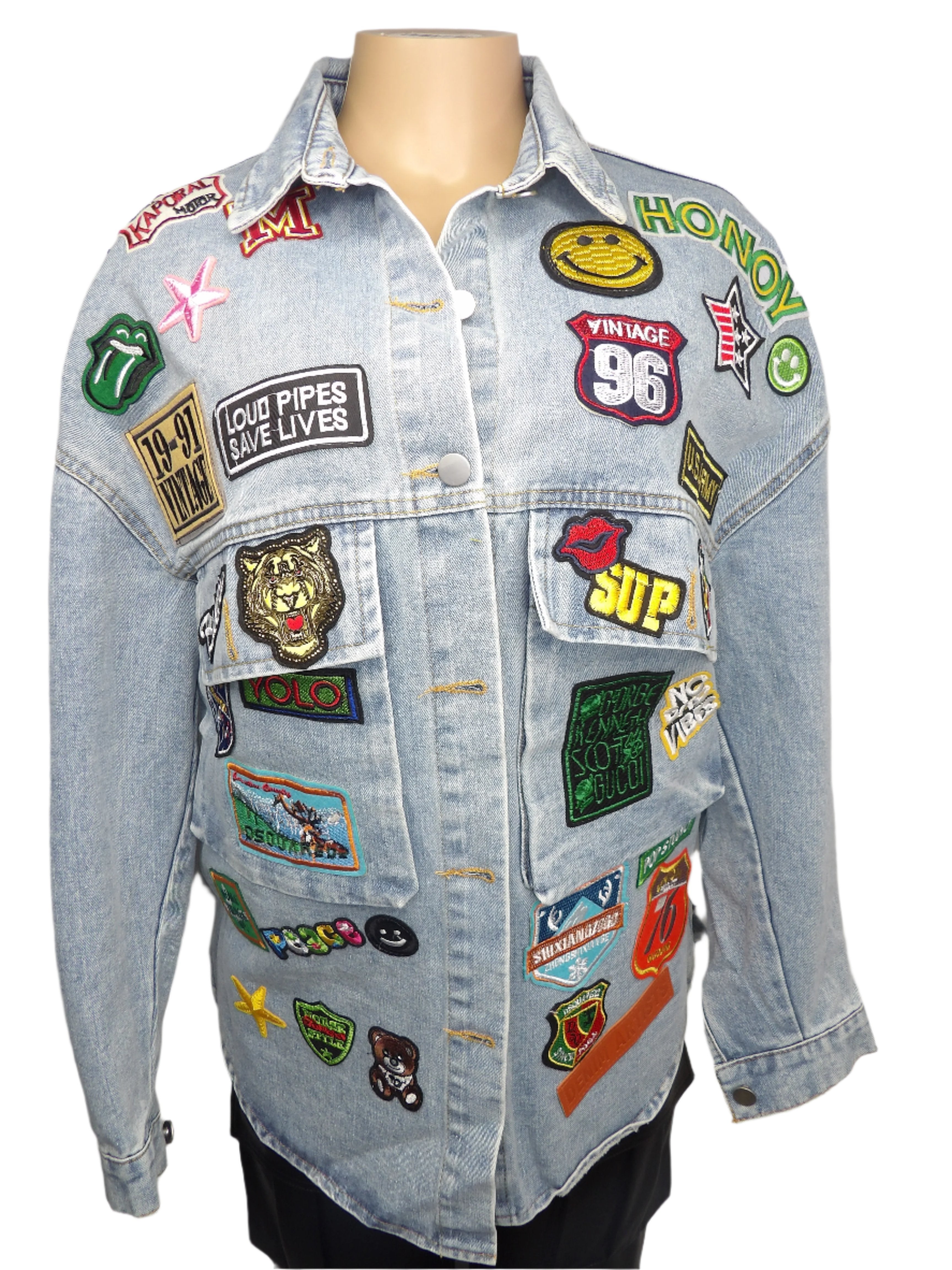 Curvy - Oversized Denim Jacket With Patches