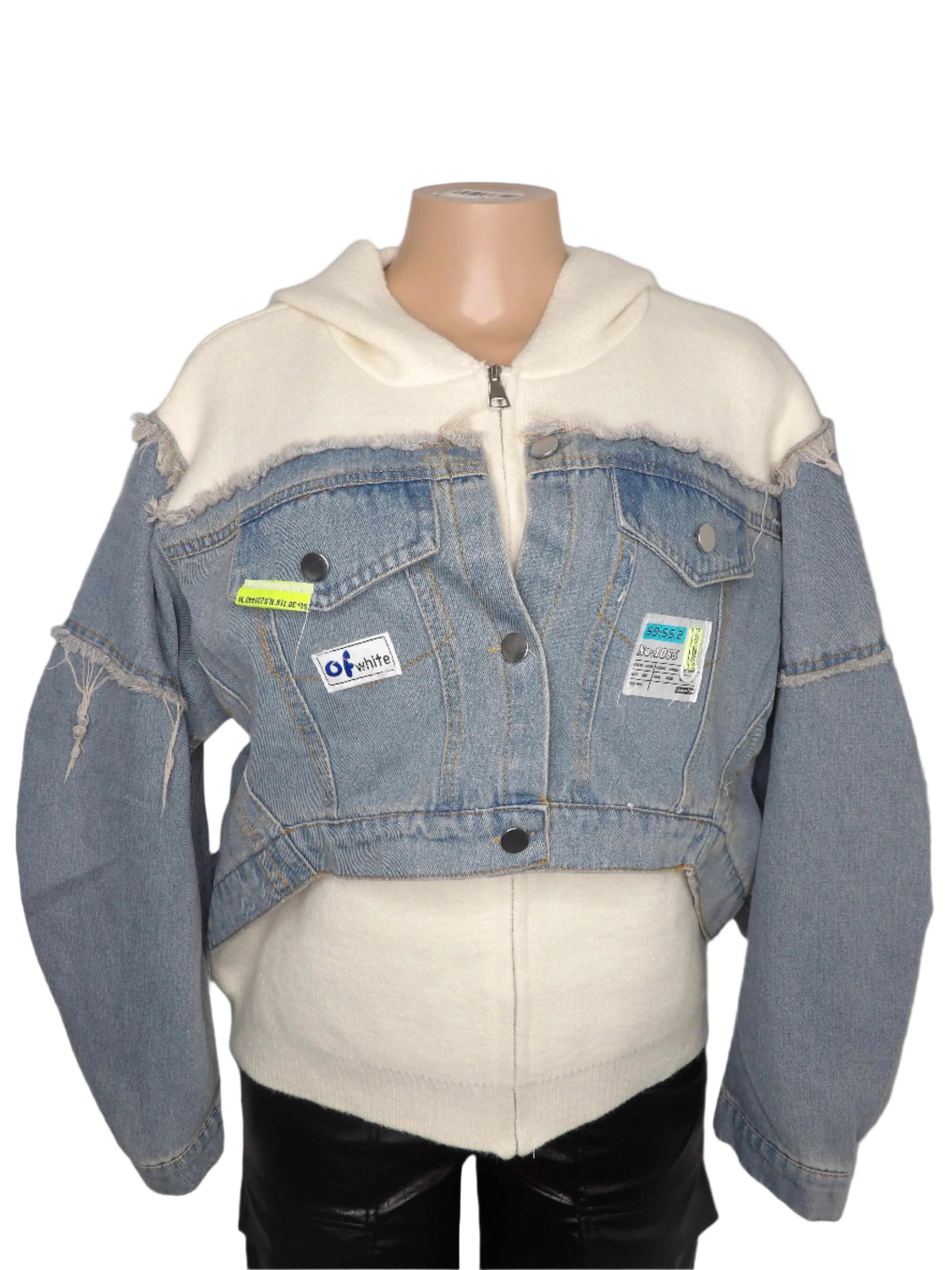 Oversized Hooded Sweater With Denim Pockets