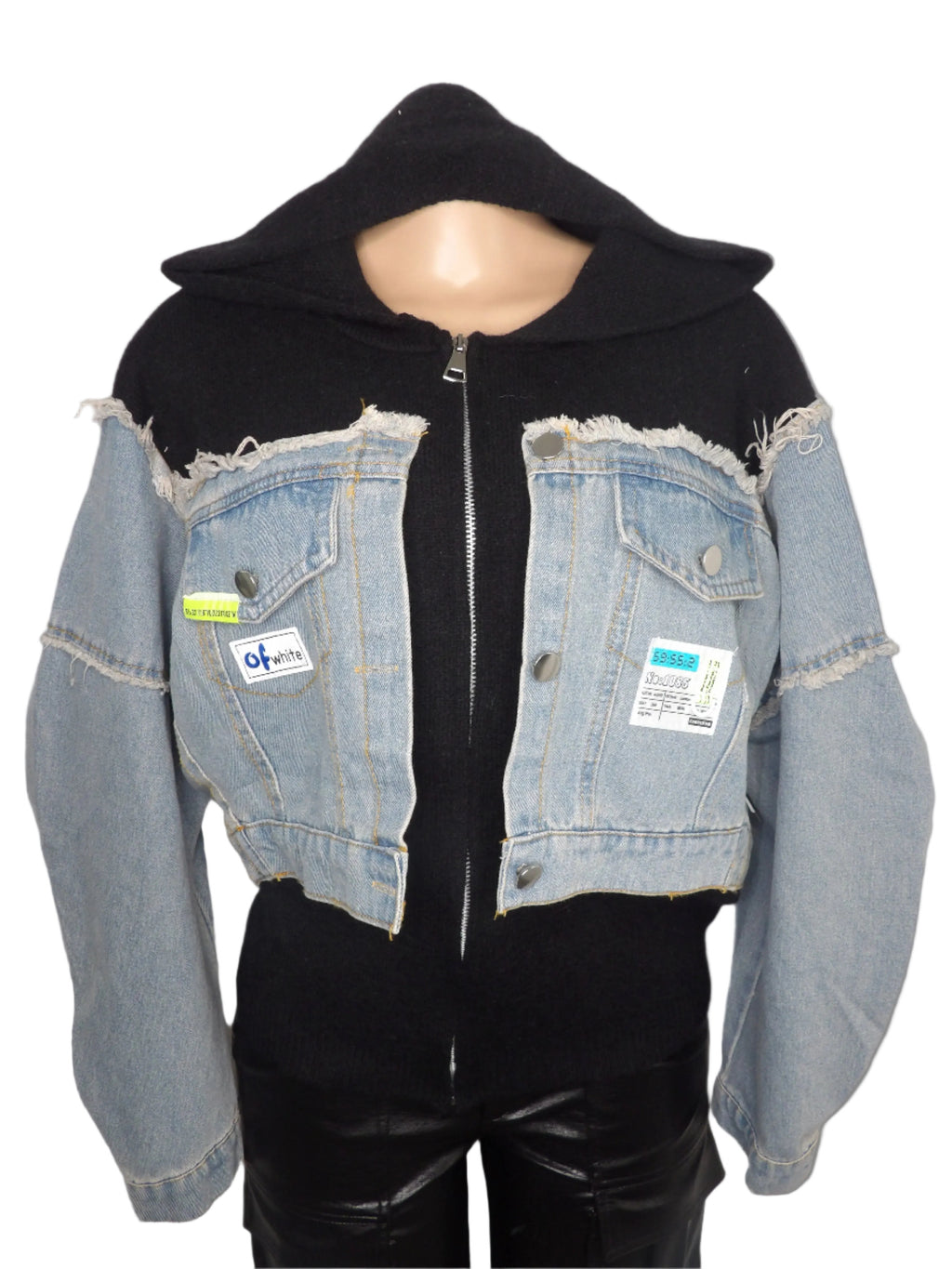 Oversized Hooded Sweater With Denim Pockets