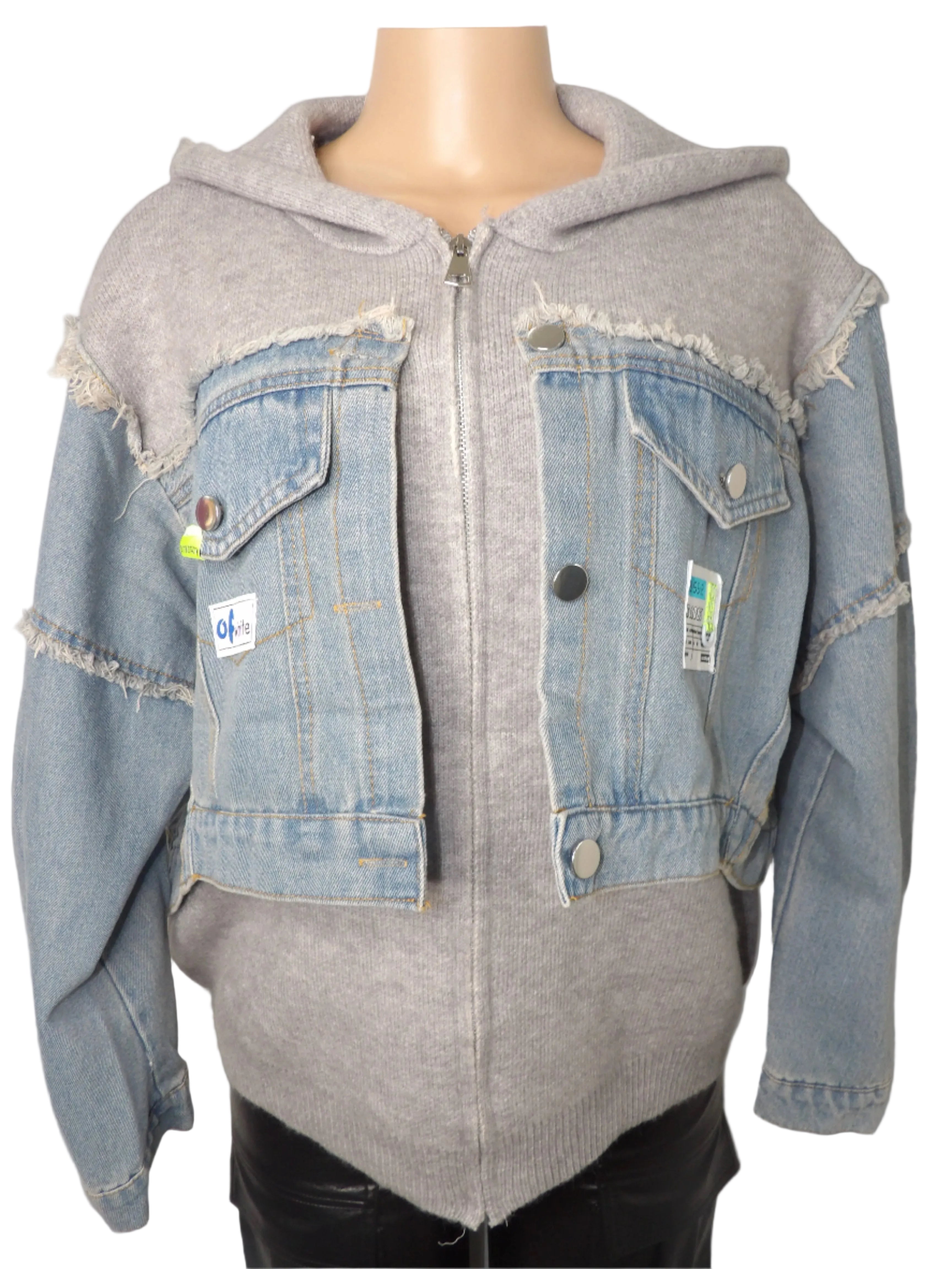 Oversized Hooded Sweater With Denim Pockets