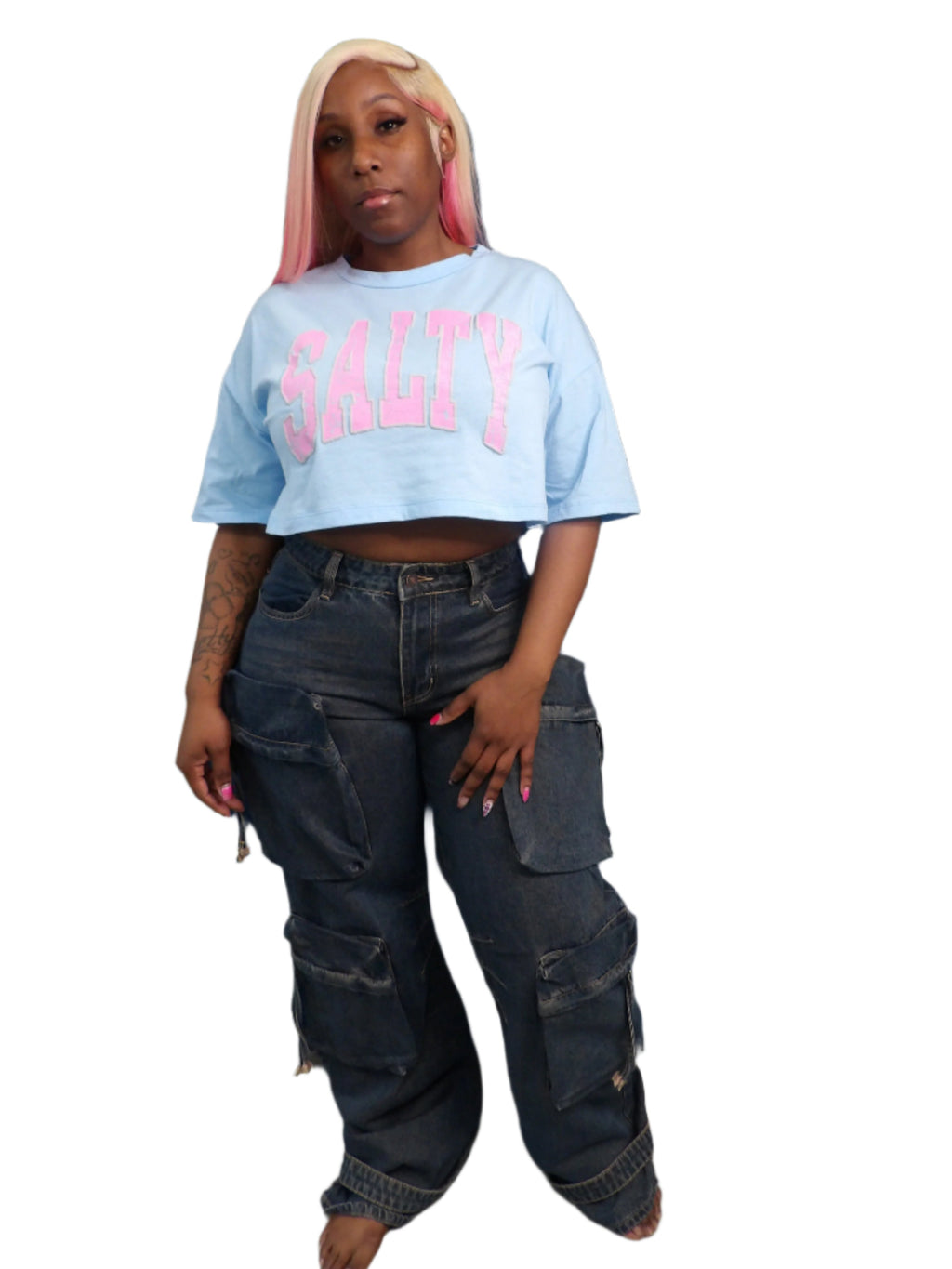 Oversized Multi Pocket Wide-Leg Denim Cargo