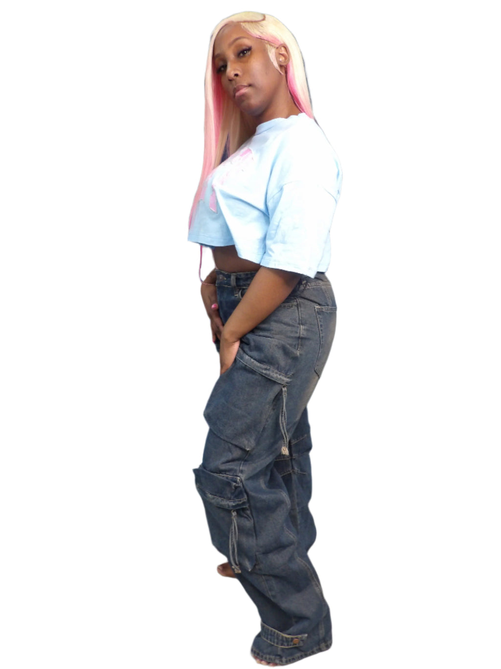 Oversized Multi Pocket Wide-Leg Denim Cargo