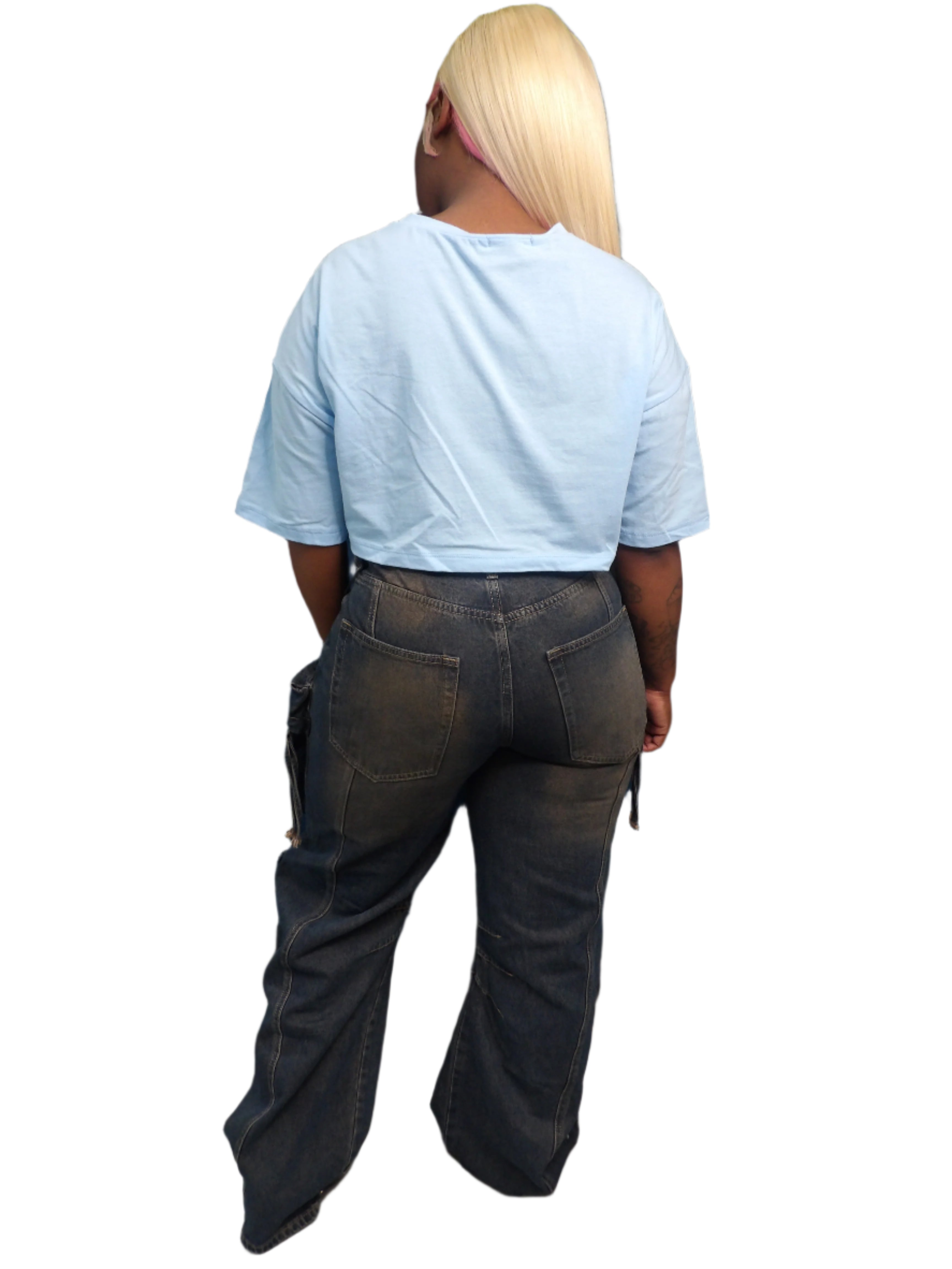 Oversized Multi Pocket Wide-Leg Denim Cargo