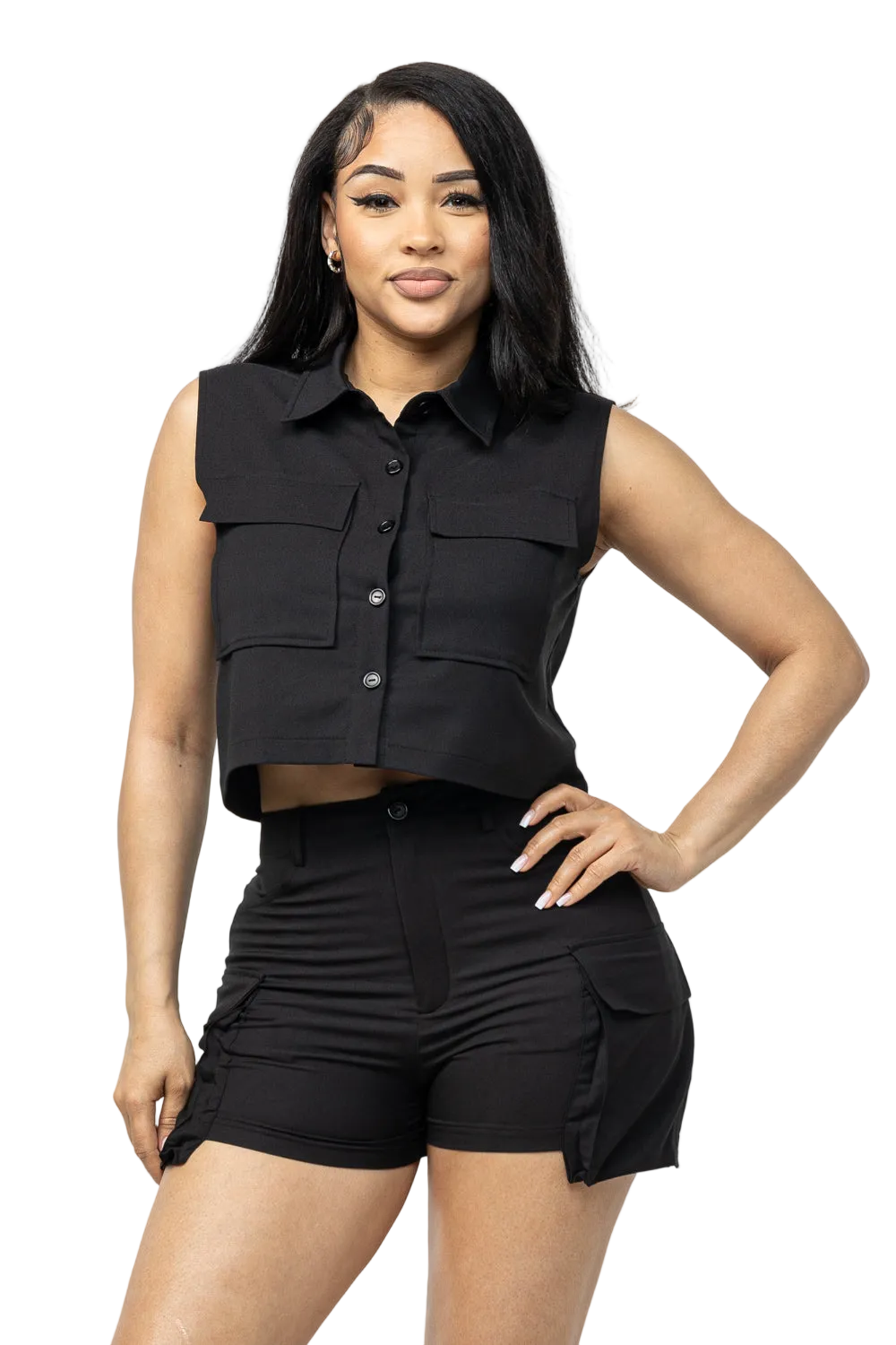 Front Button Down Two Pocket Top And Short Set