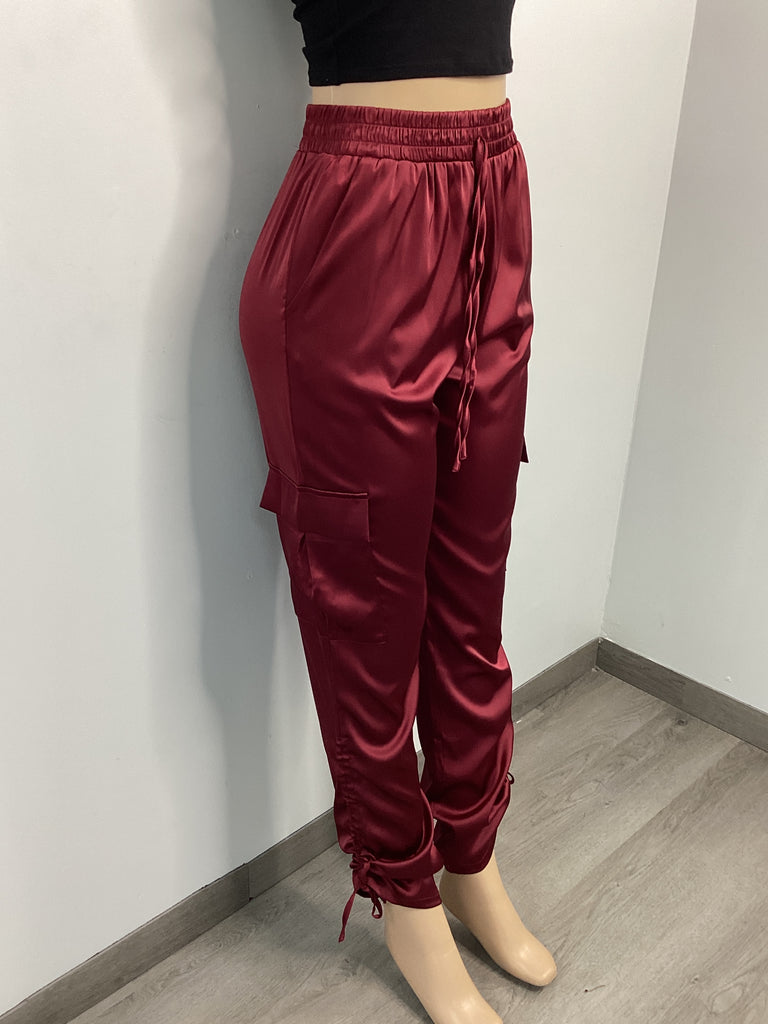 Satin Ruched Cargo Jogger Pants - Closet Space