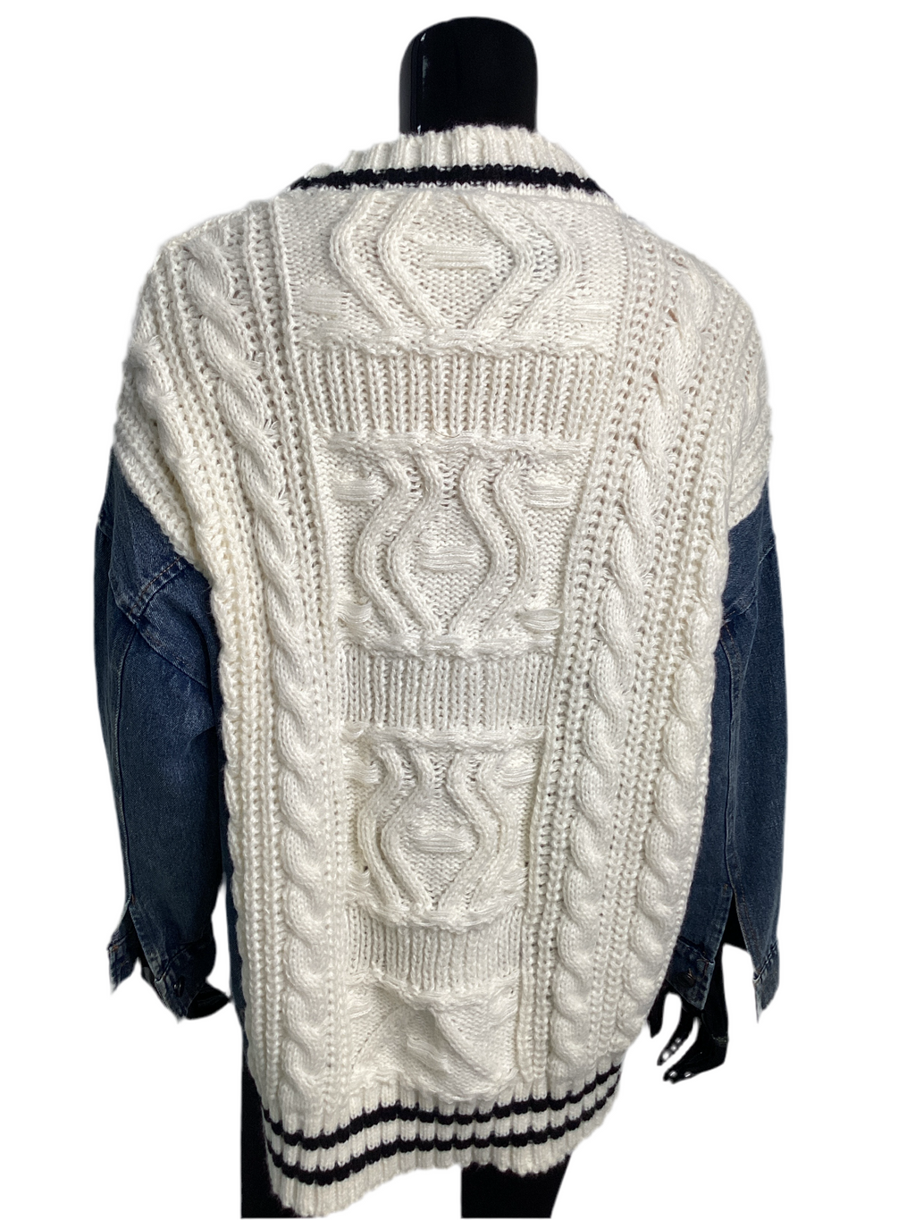 Denim Pocket 3 Button Cardigan Sweater