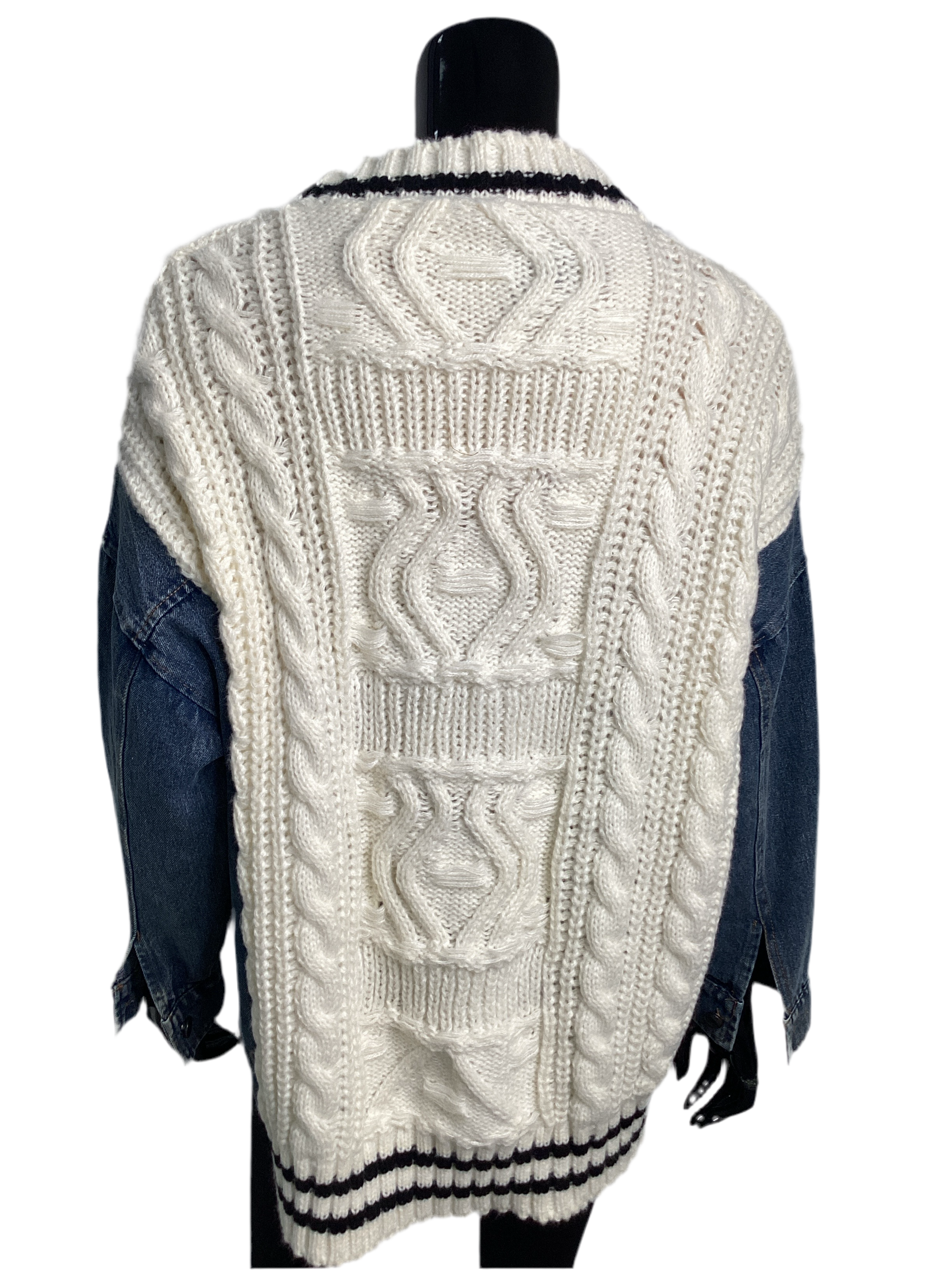 Denim Pocket 3 Button Cardigan Sweater