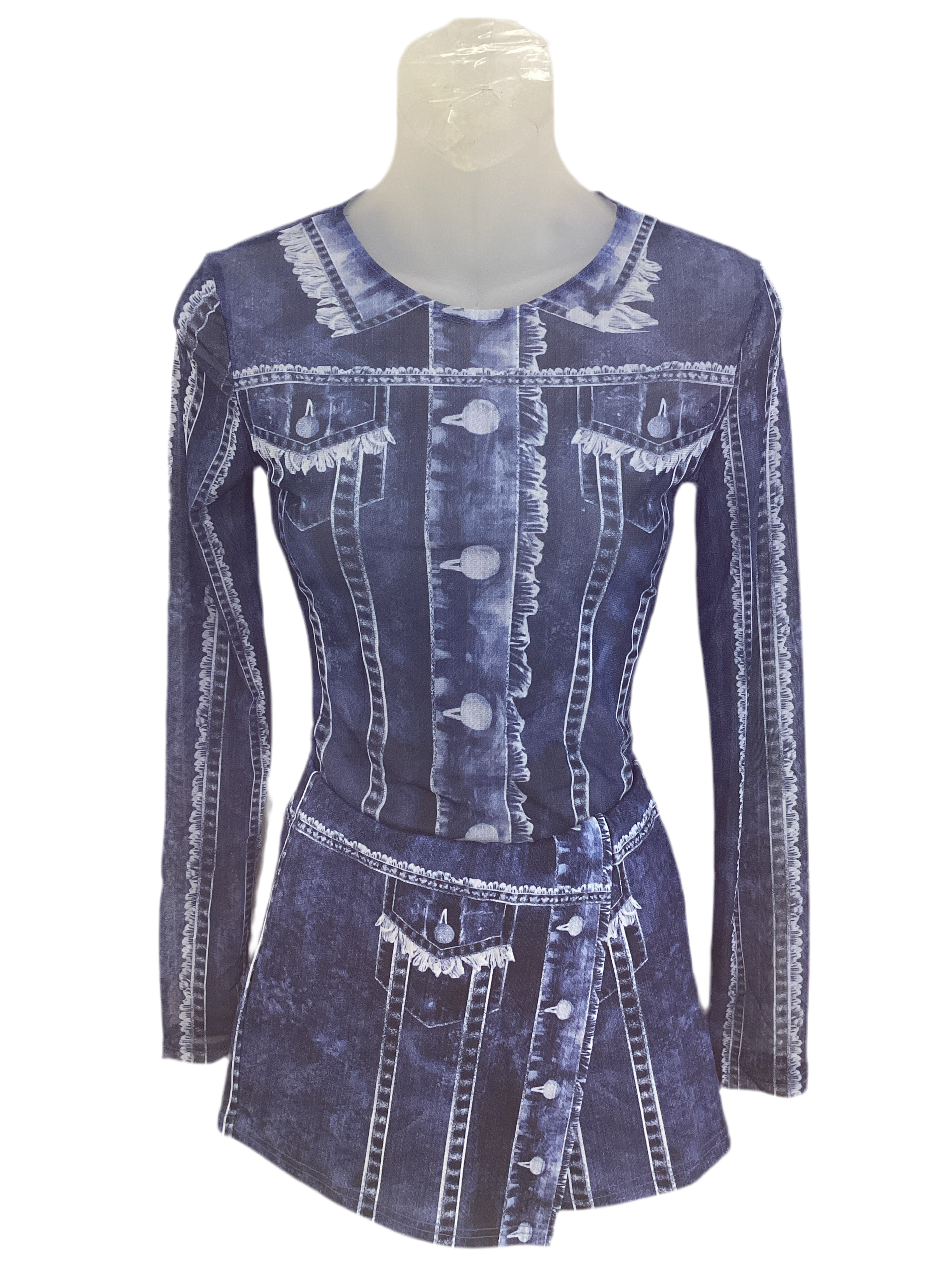 Denim Effect 2 Piece Body Suit & Skort Set