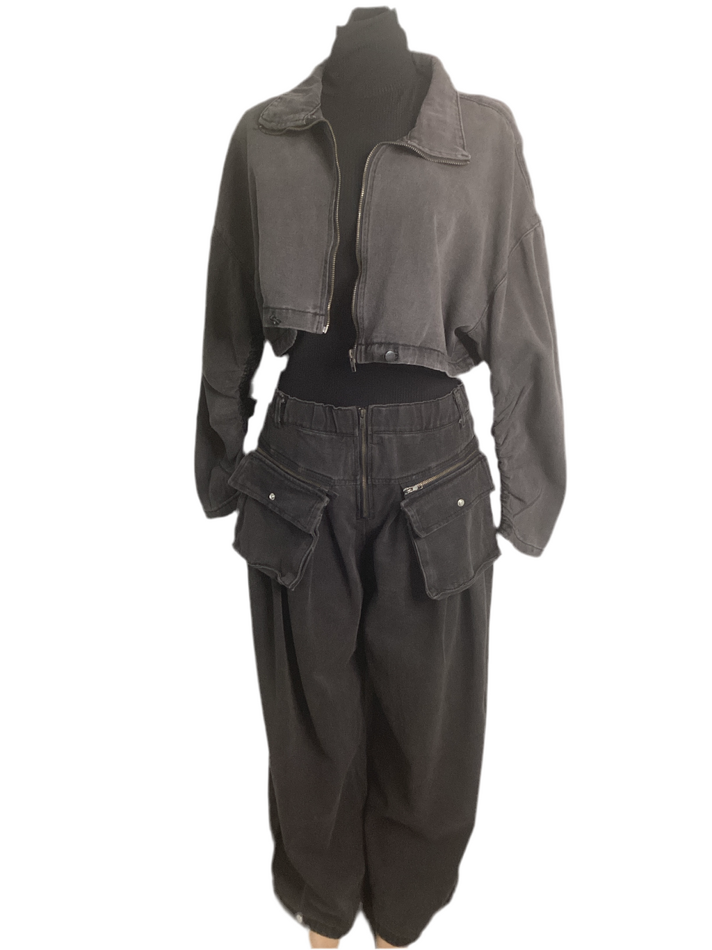 Loose Fit Wide Leg 2 Piece Sett With Jacket