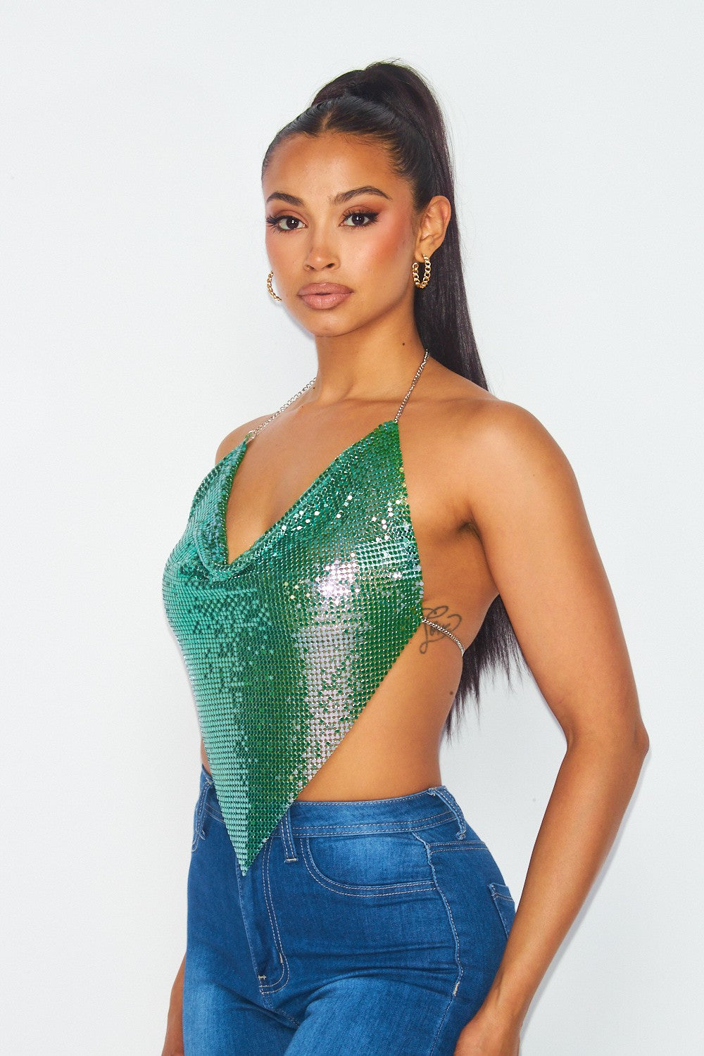 Rhinestone Chain Metal Halter Top - Closet Space