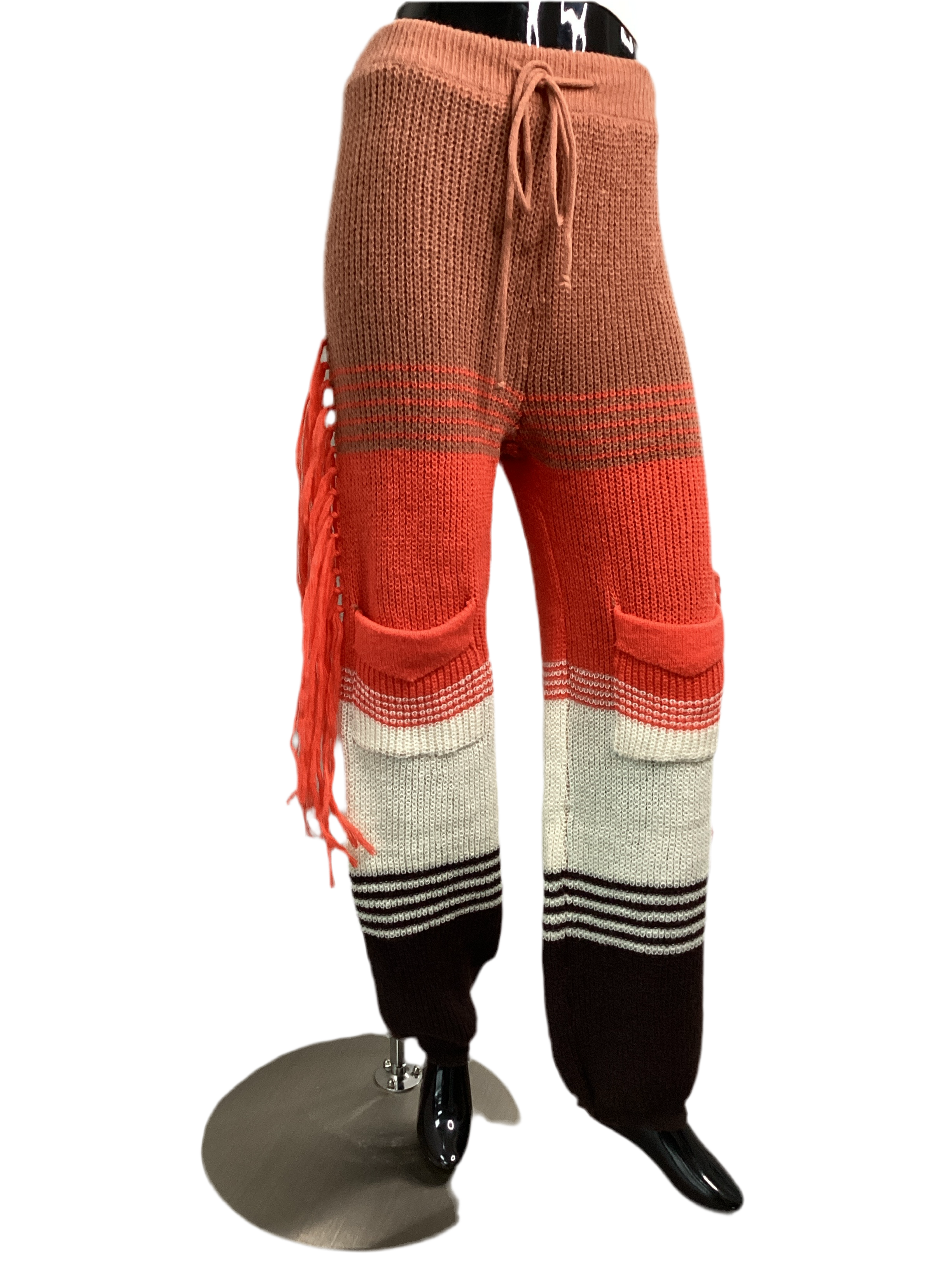 Crochet Knit Pants With Cargo Pockets