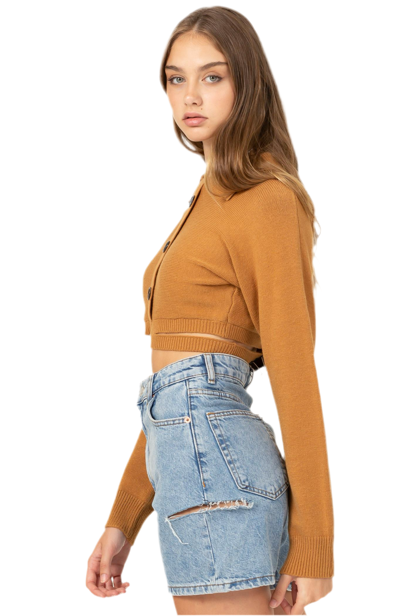 Button Front Cropped Sweater