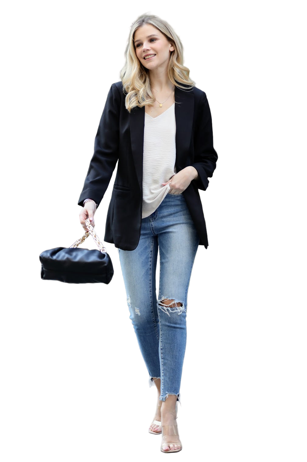 Open Front Woven Classic Blazer