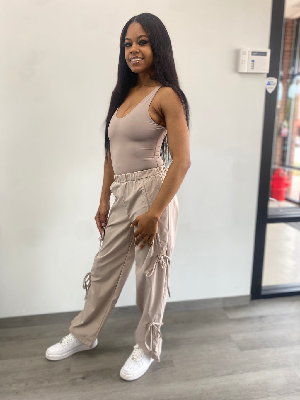 Bow-Accent Utility Parachute Pant