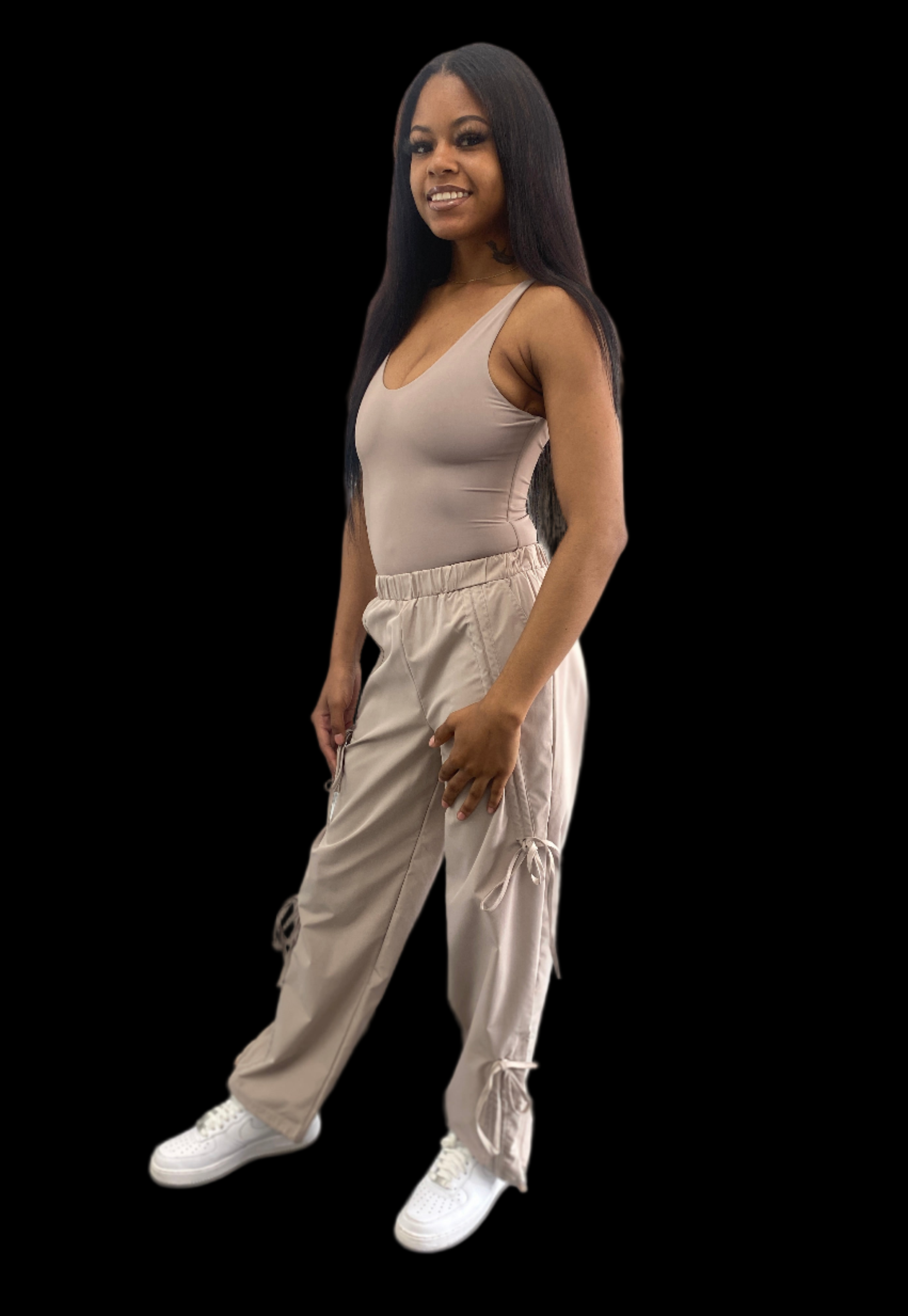 Bow-Accent Utility Parachute Pant