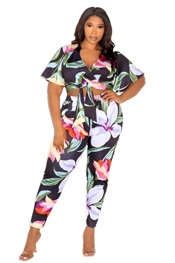 Curvy - Flower Jogger & Crop Top Set
