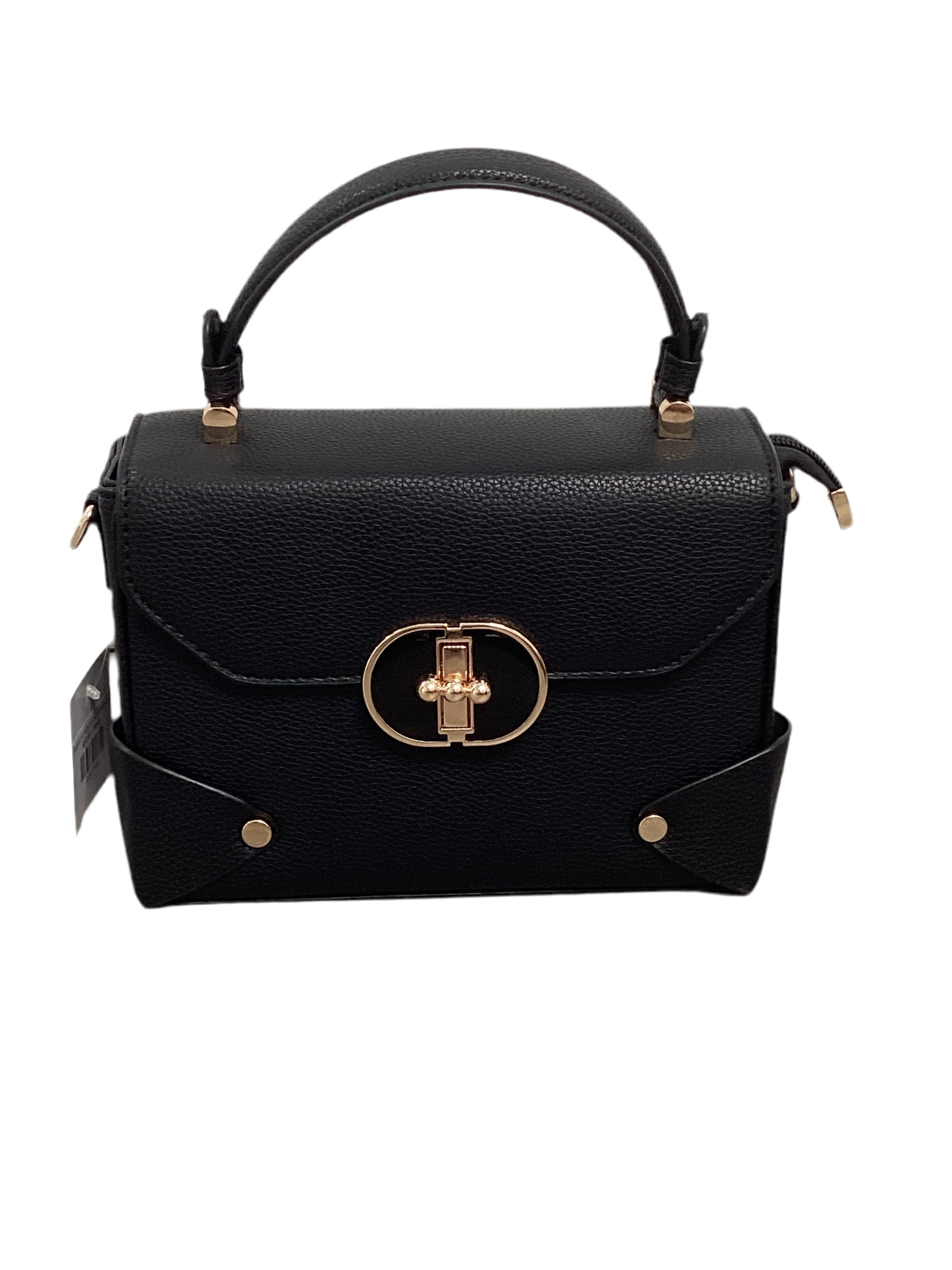 Structured Top Handle Handbag with Round Turn Lock Closure