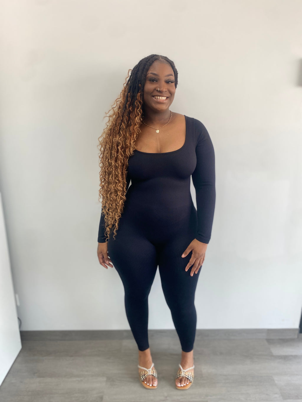 Fitted Seamless Ribbed Long Sleeve Jumpsuit