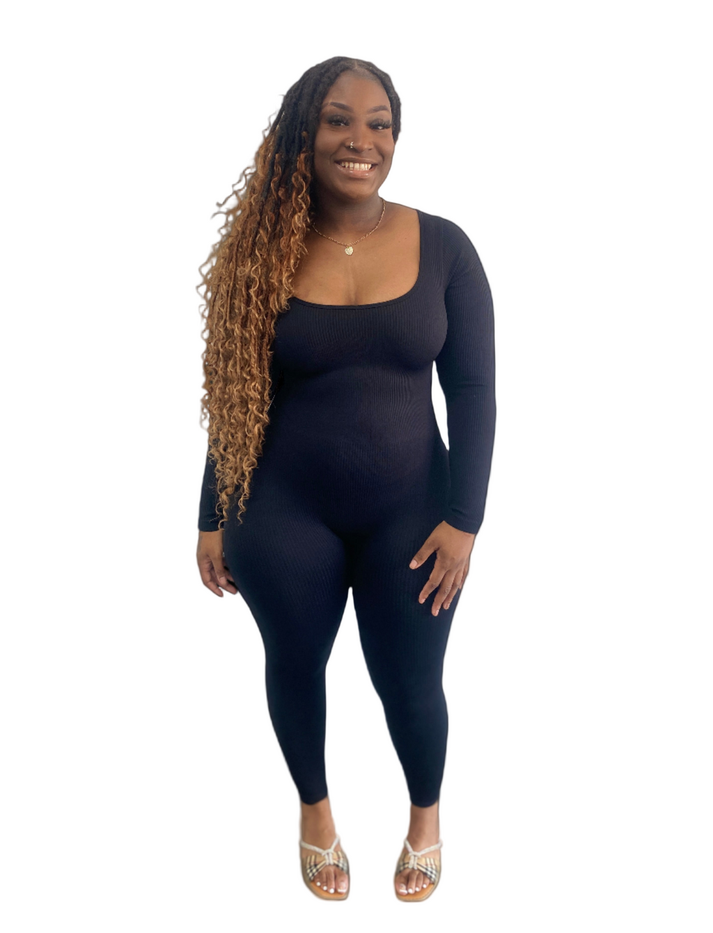 Fitted Seamless Ribbed Long Sleeve Jumpsuit
