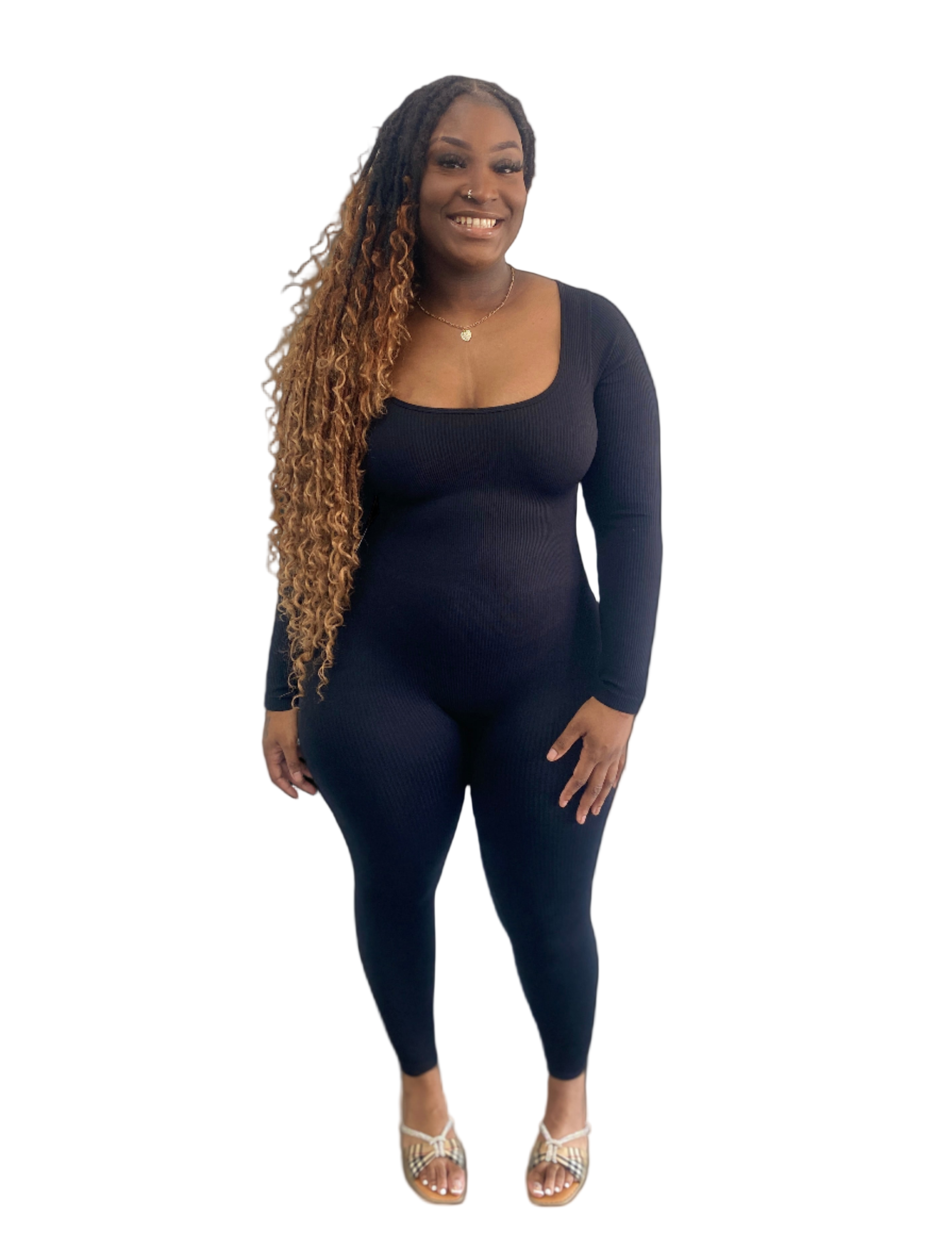 Fitted Seamless Ribbed Long Sleeve Jumpsuit