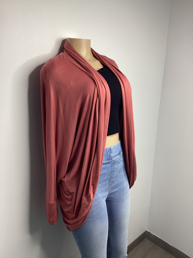 Curvy - Dolmen Sleeves Round Hem Cardigan - Closet Space