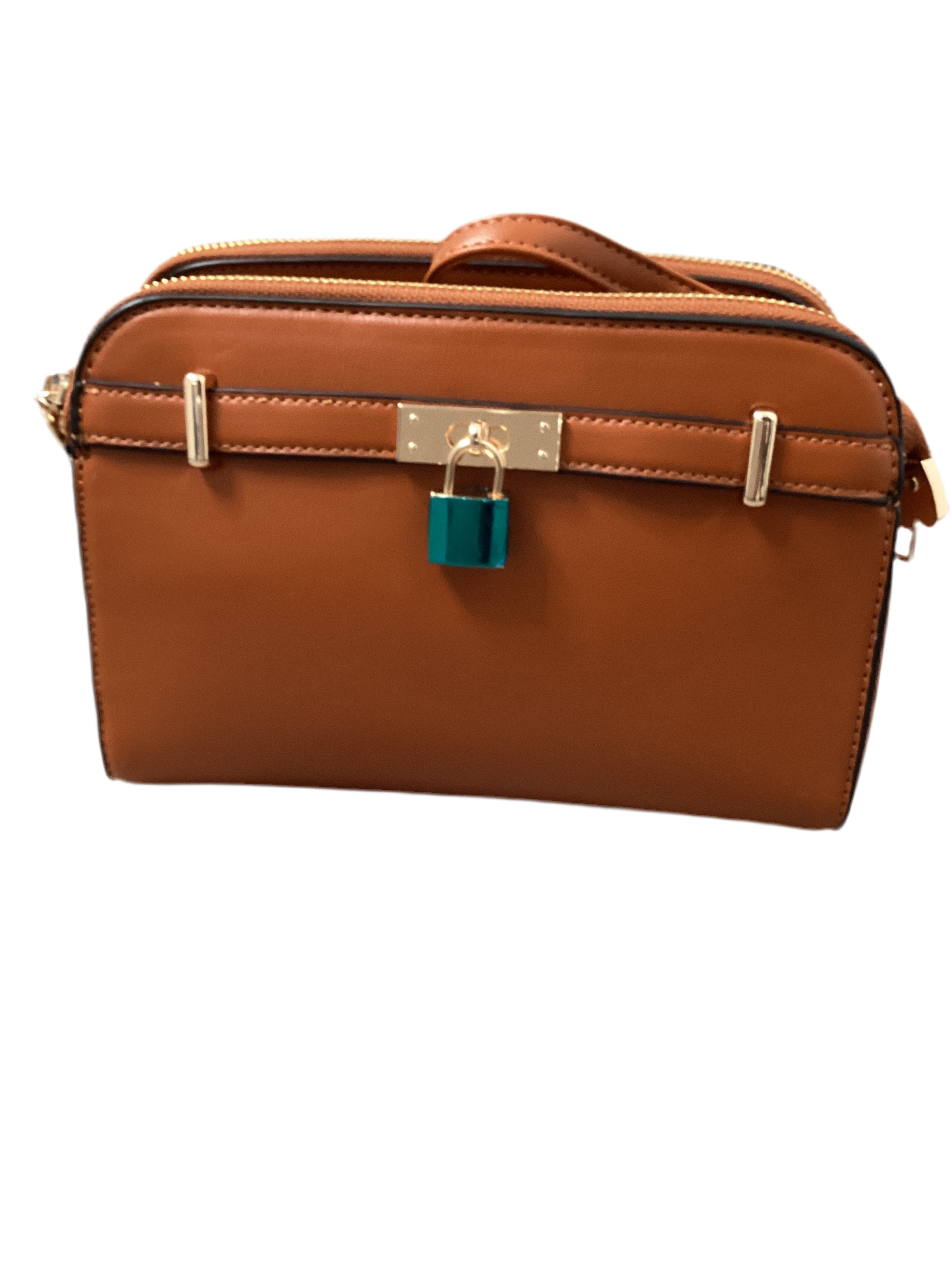 Structured Double Zip Crossbody Bag with Lock Accent