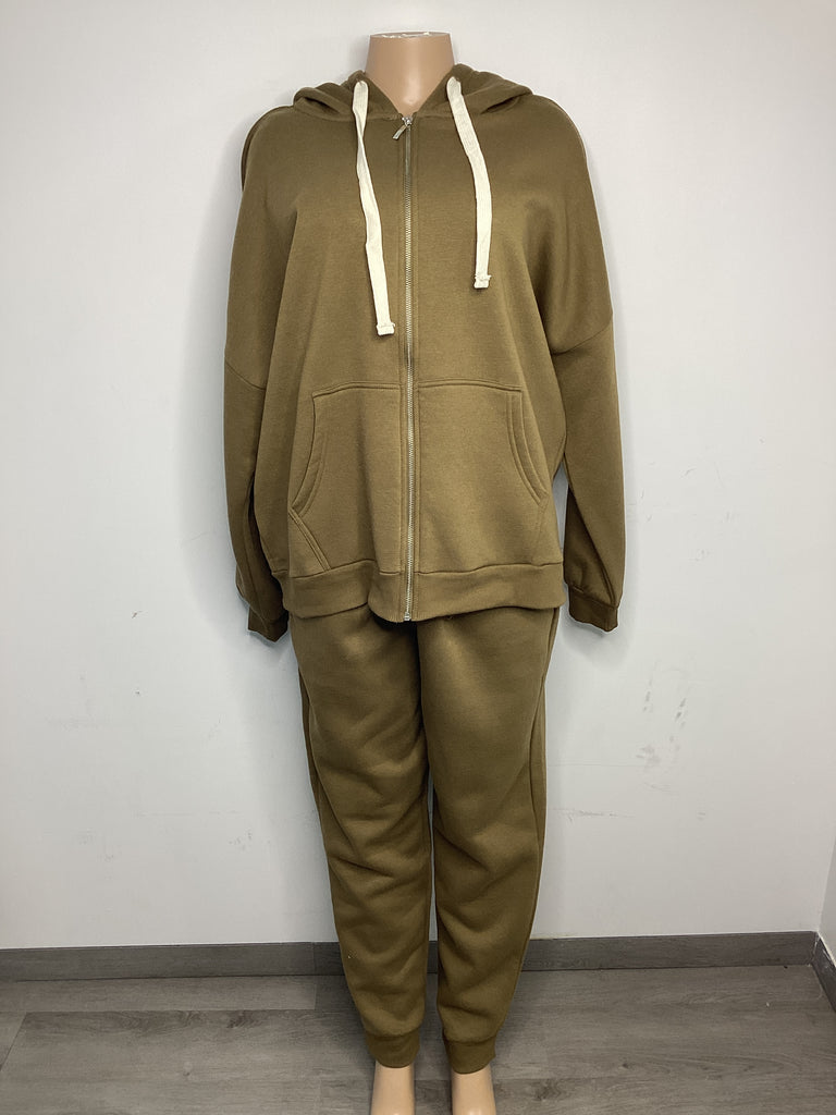 Curvy - 2 Piece Zipper Hoodie Jacket & Sweat Pant Set - Closet Space