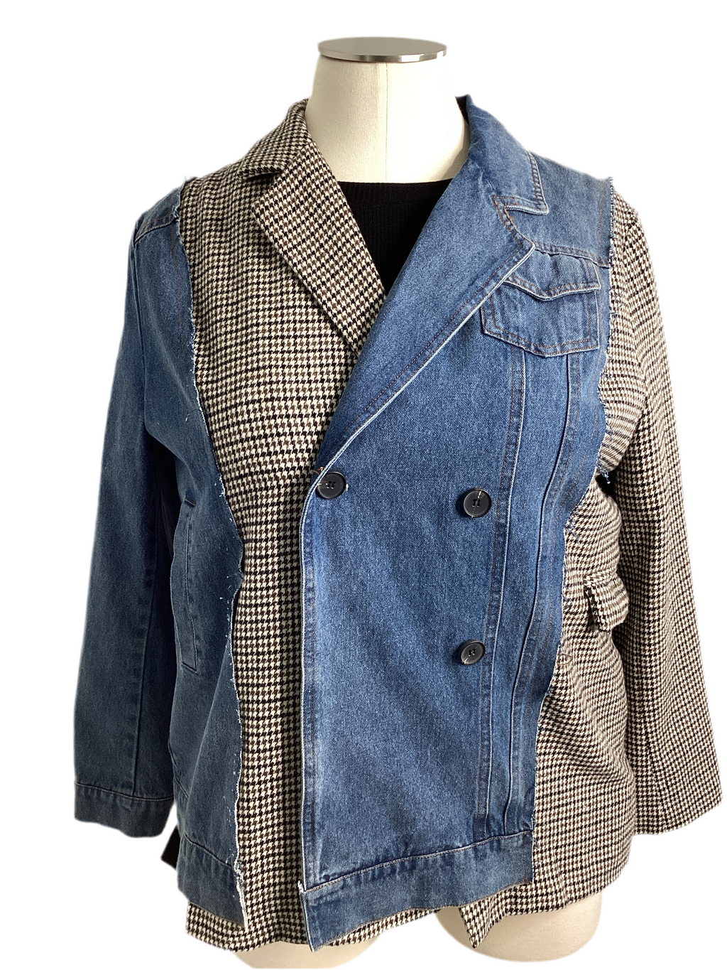 CURVY - Plaid Denim Blazer