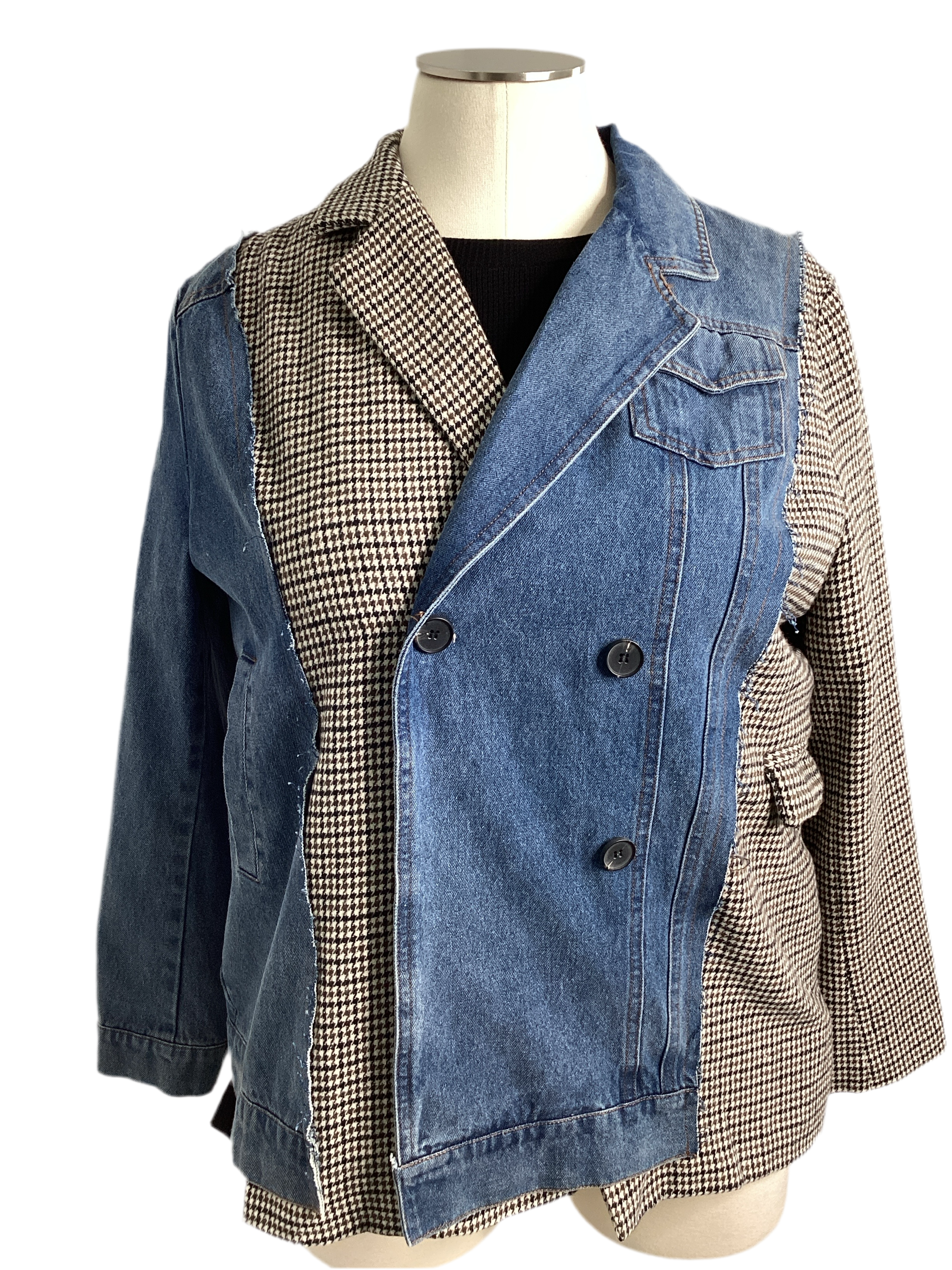 CURVY - Plaid Denim Blazer