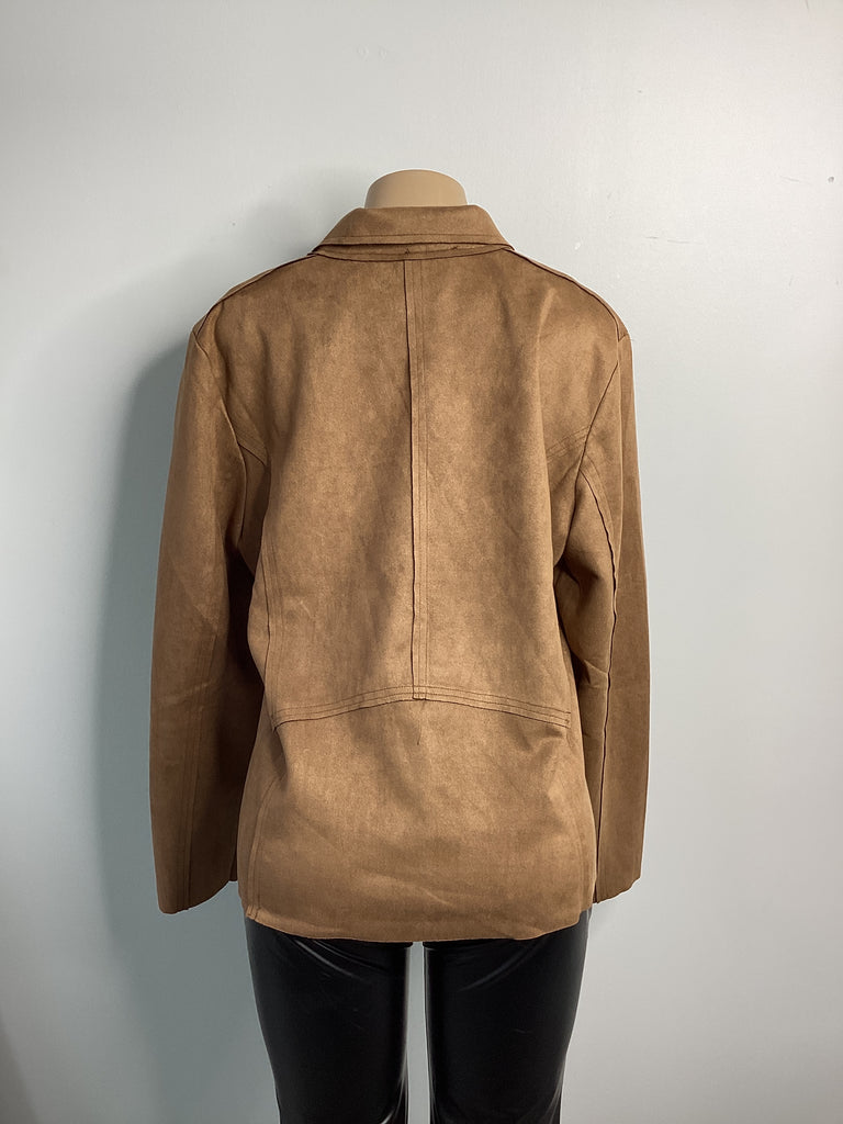 Solid Suede Rider Jacket w/ Zip Front & Pockets - Closet Space