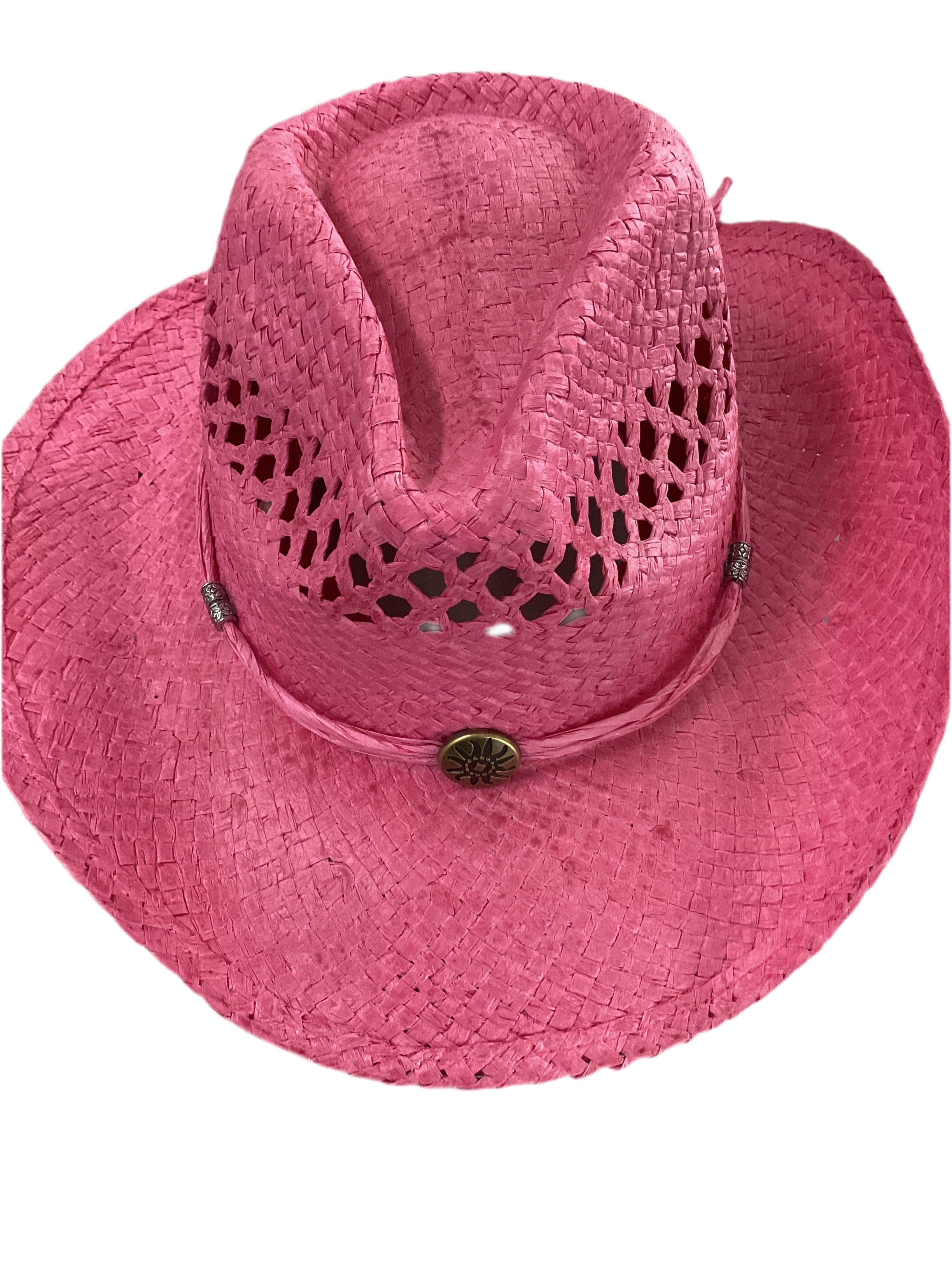 Straw Cowboy Hat With Cutout Crown And Western Concho Detail