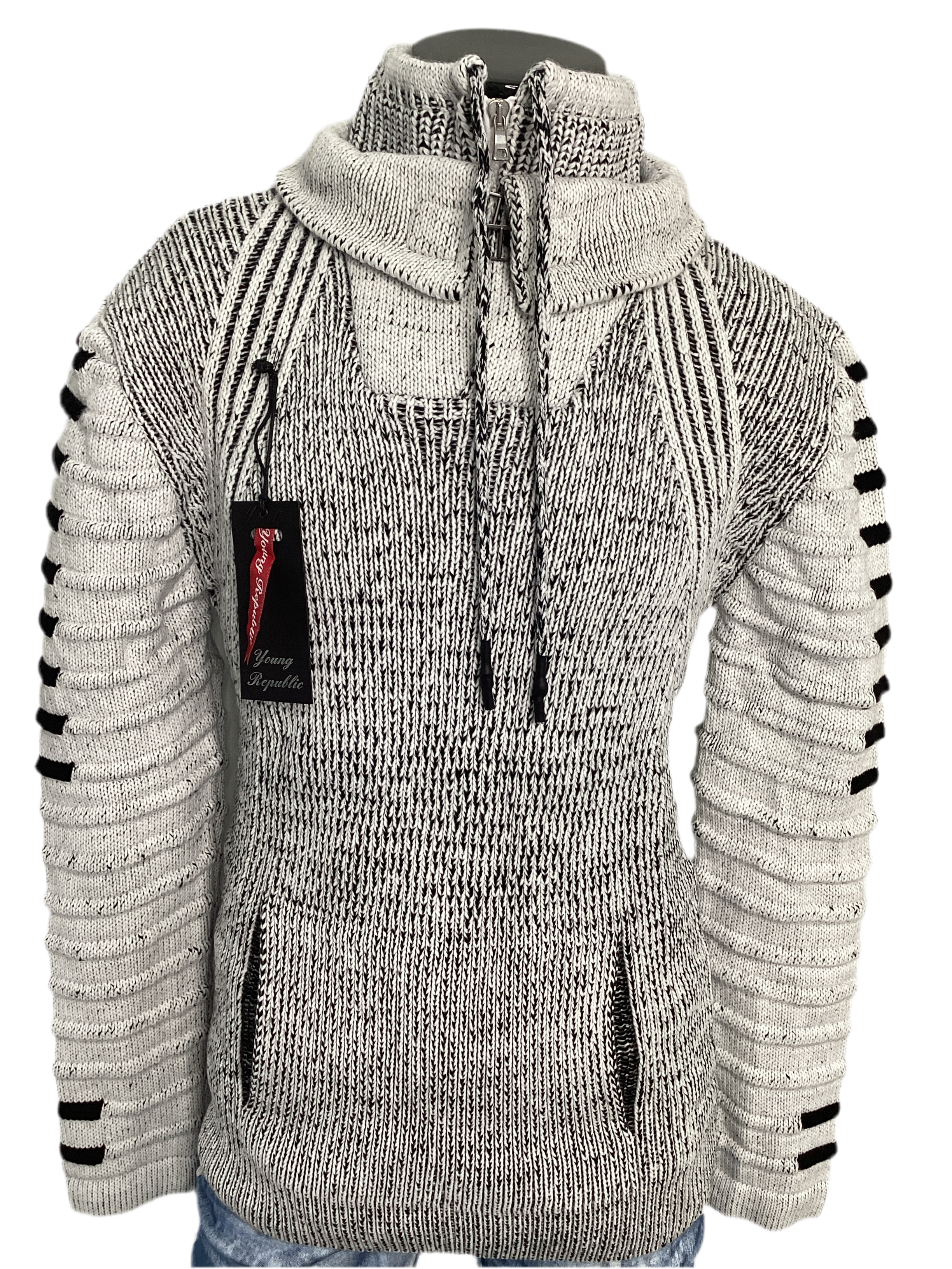 Hooded High Collar Ribbed Sweater