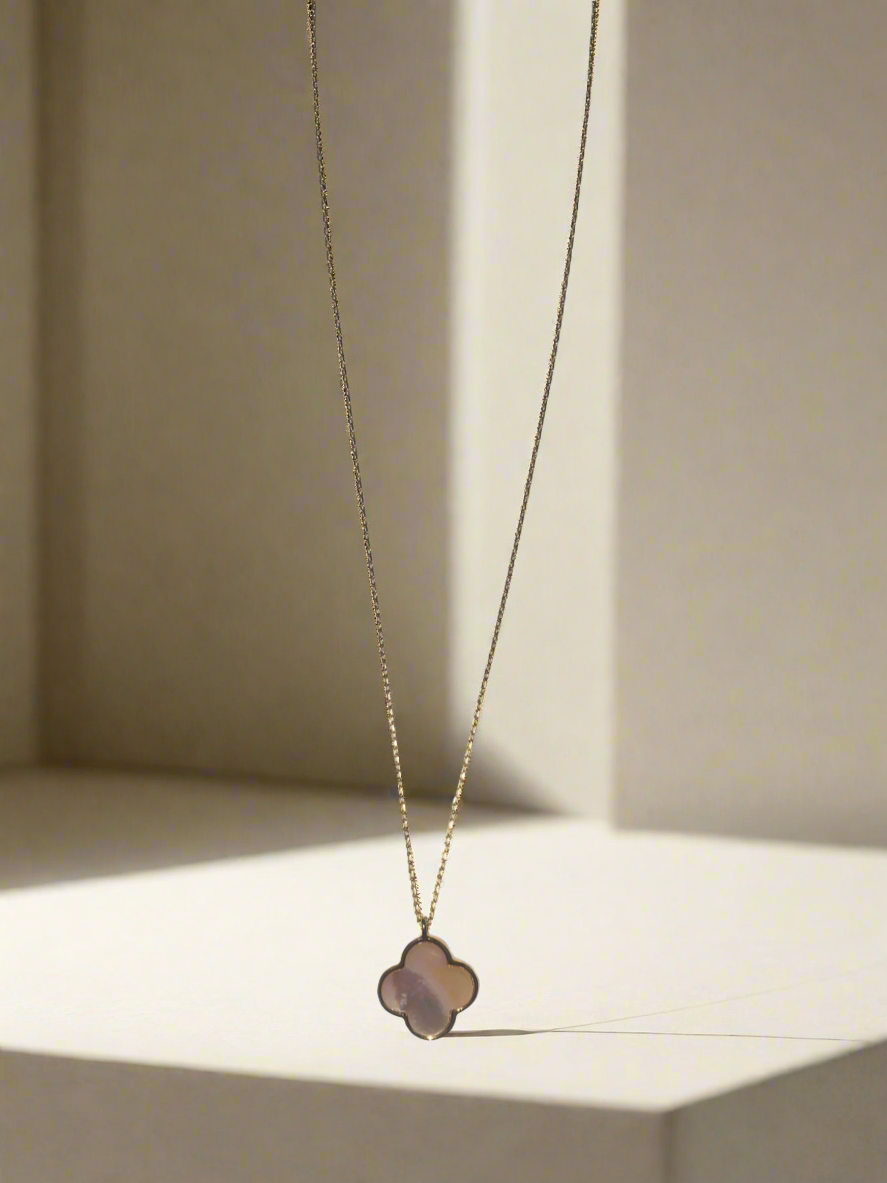 Gold Clover Pendant Necklace with Iridescent Mother of Pearl