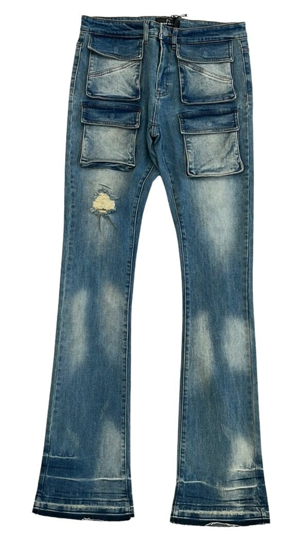 PURE REIGN Cargo Pocket Sandblast Stacked Jean - Closet Space