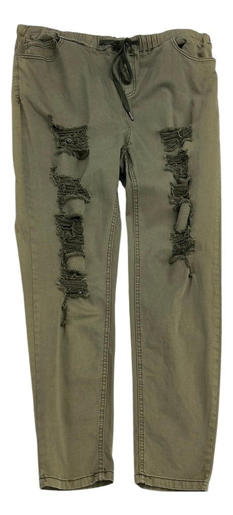 Curvy - Drawstring Elastic Waist Distressed Jogger - Closet Space