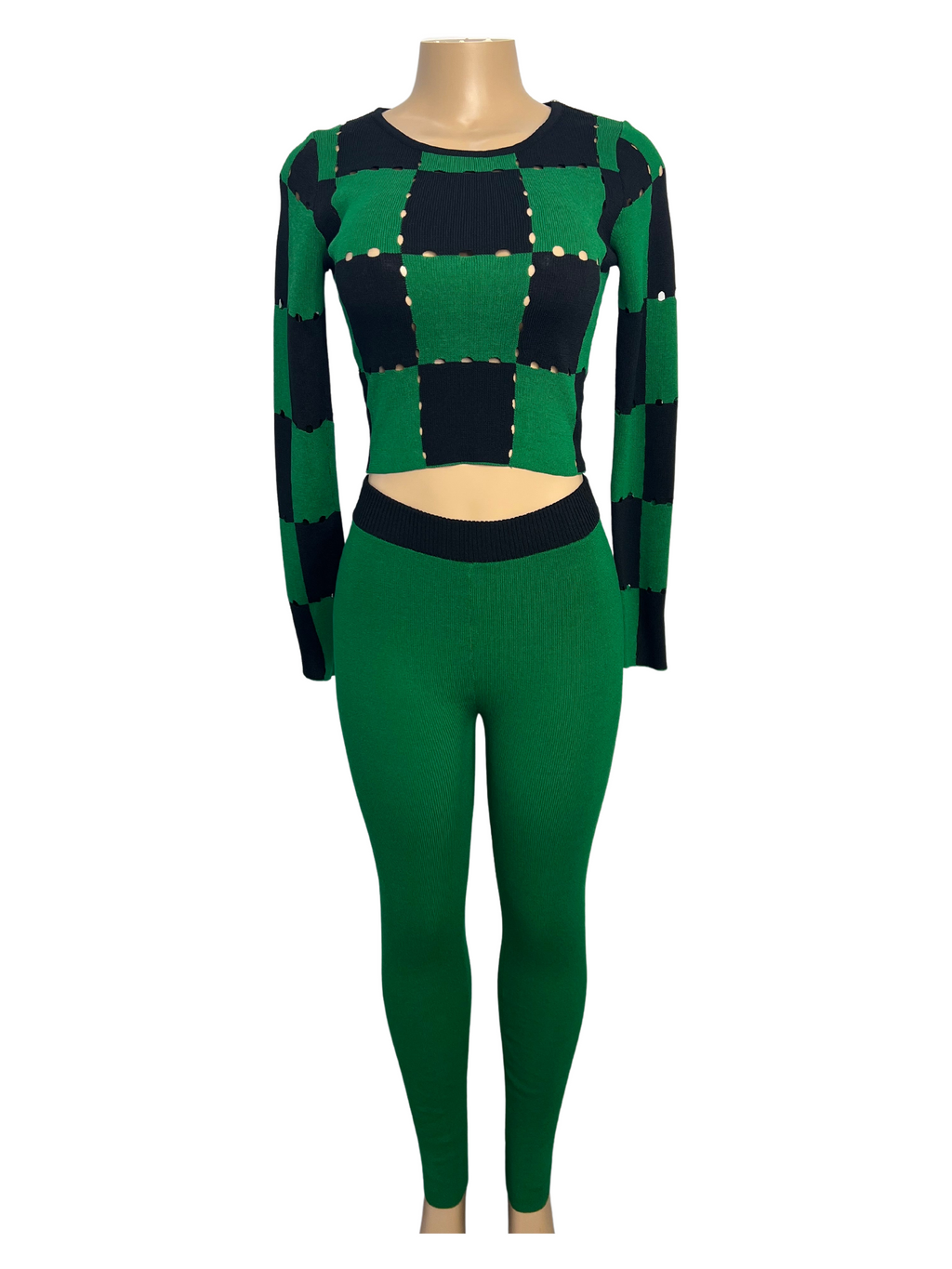 Stretch Knit Checker Match Back Legging Set - Closet Space