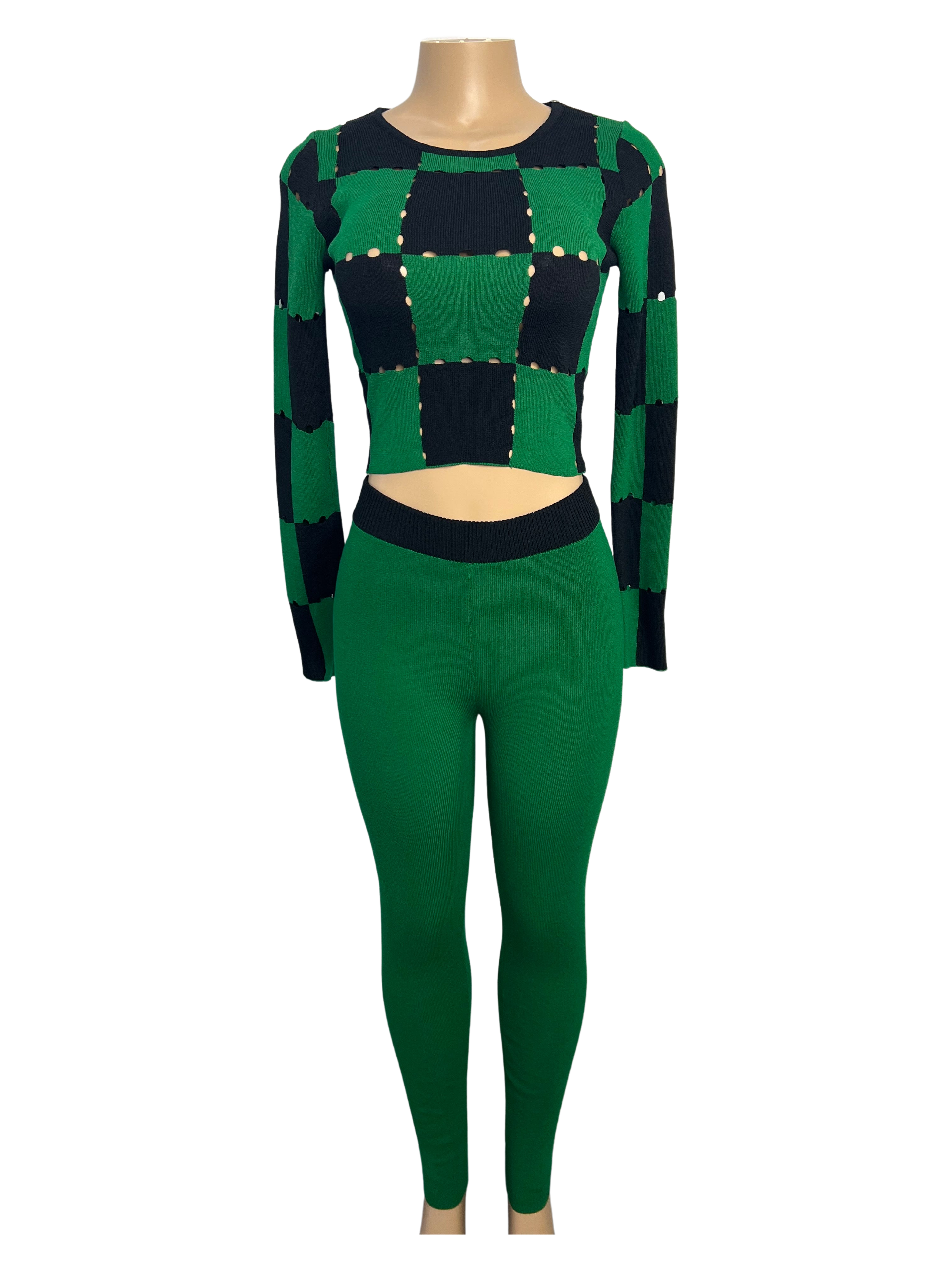 Stretch Knit Checker Match Back Legging Set - Closet Space