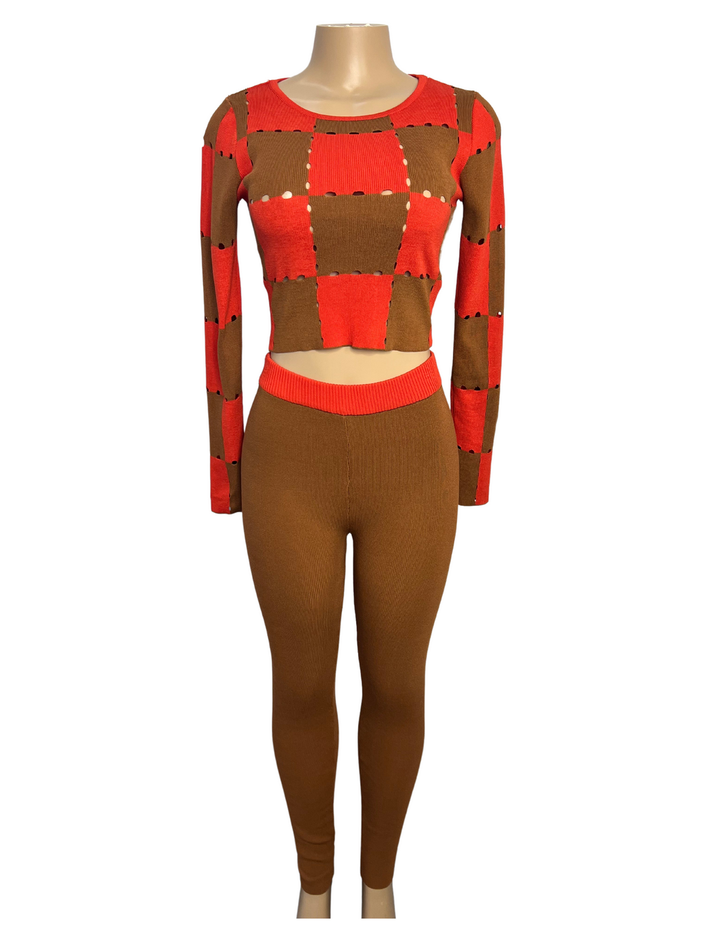Stretch Knit Checker Match Back Legging Set - Closet Space