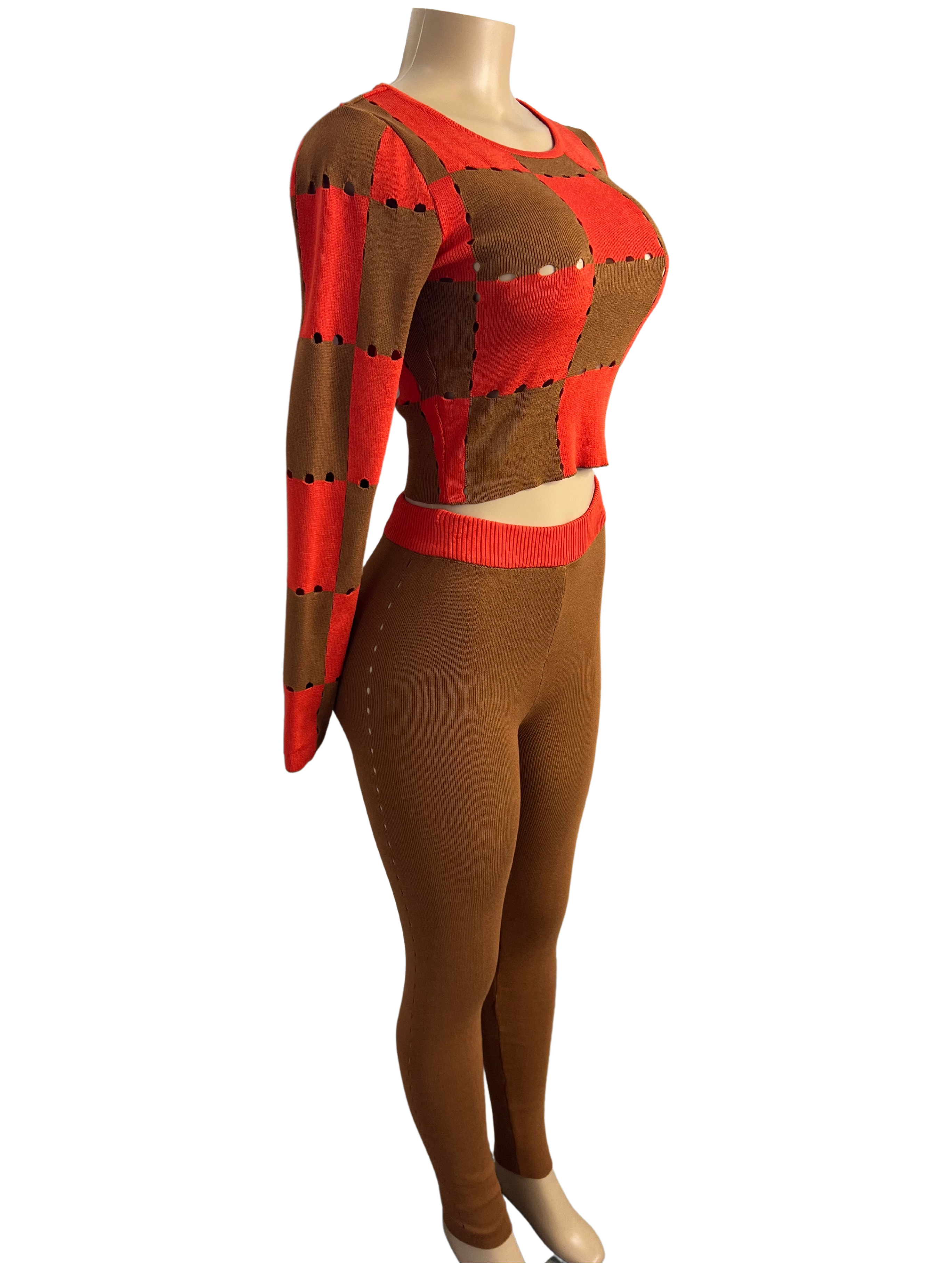 Stretch Knit Checker Match Back Legging Set - Closet Space