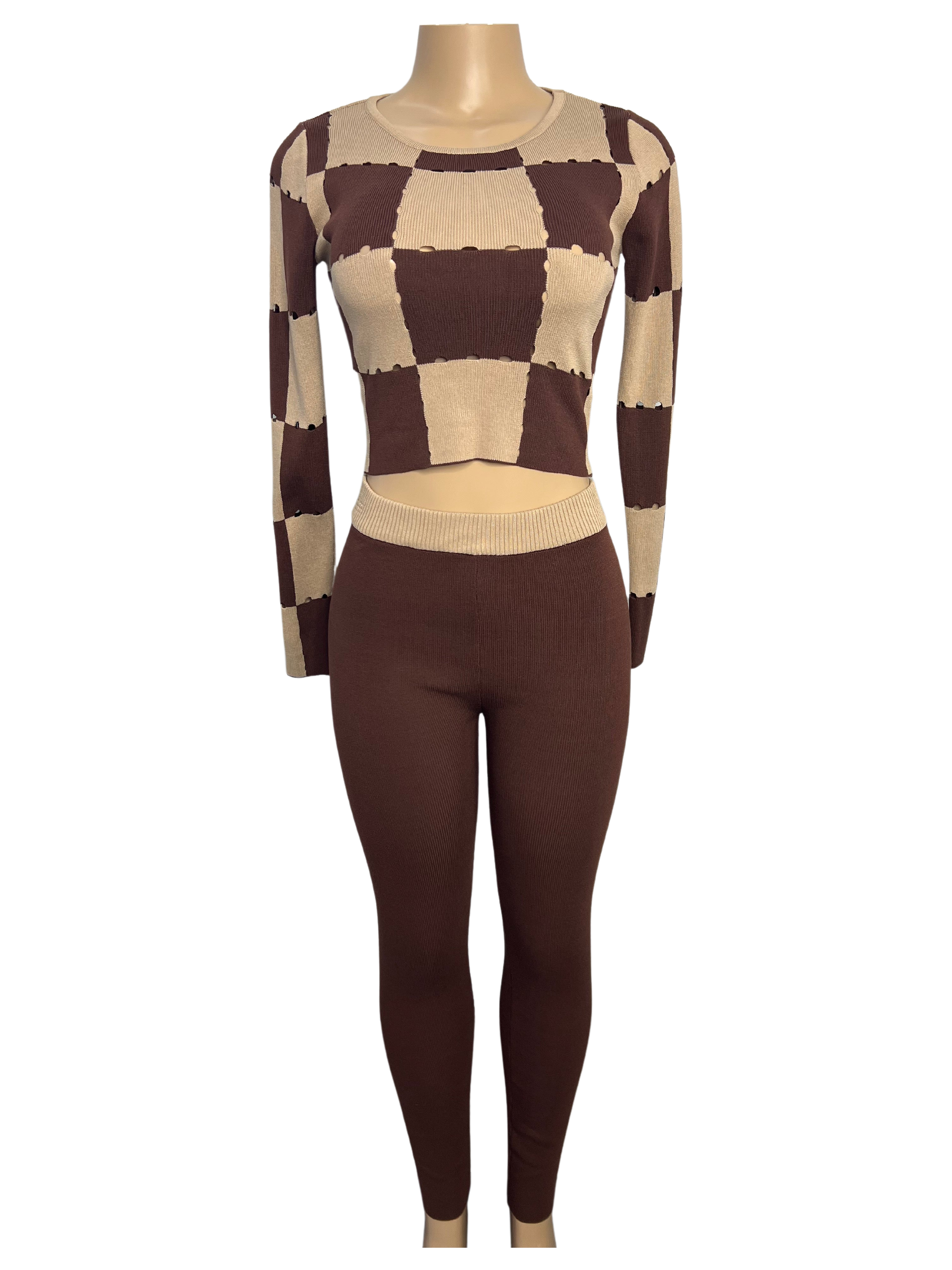 Stretch Knit Checker Match Back Legging Set - Closet Space