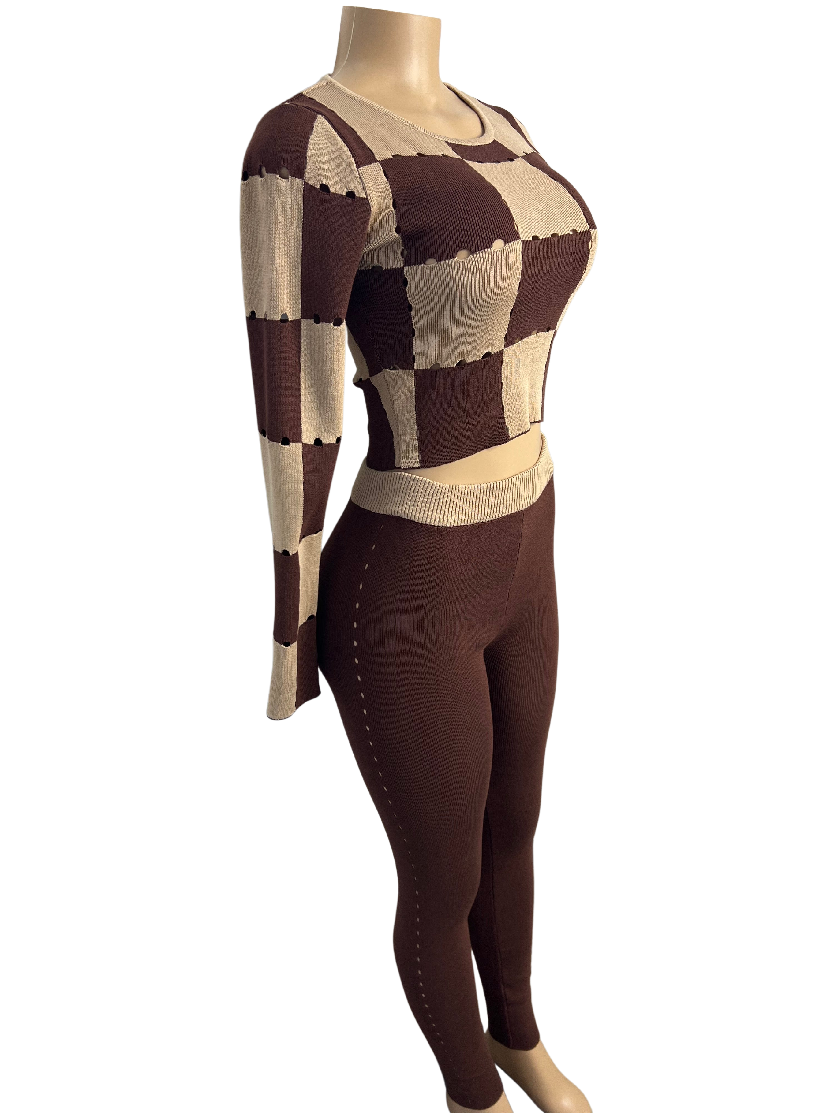 Stretch Knit Checker Match Back Legging Set - Closet Space