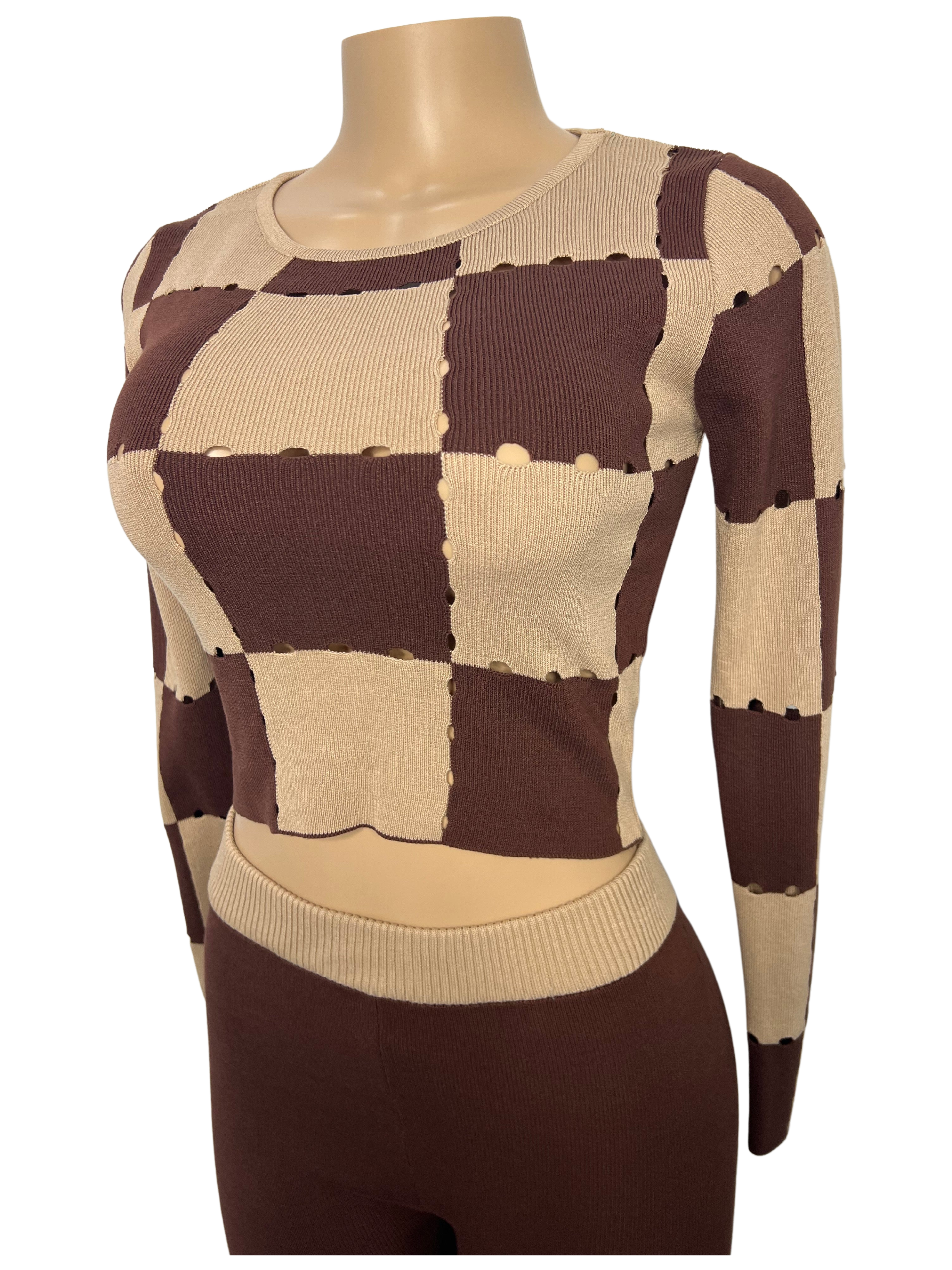 Stretch Knit Checker Match Back Legging Set - Closet Space