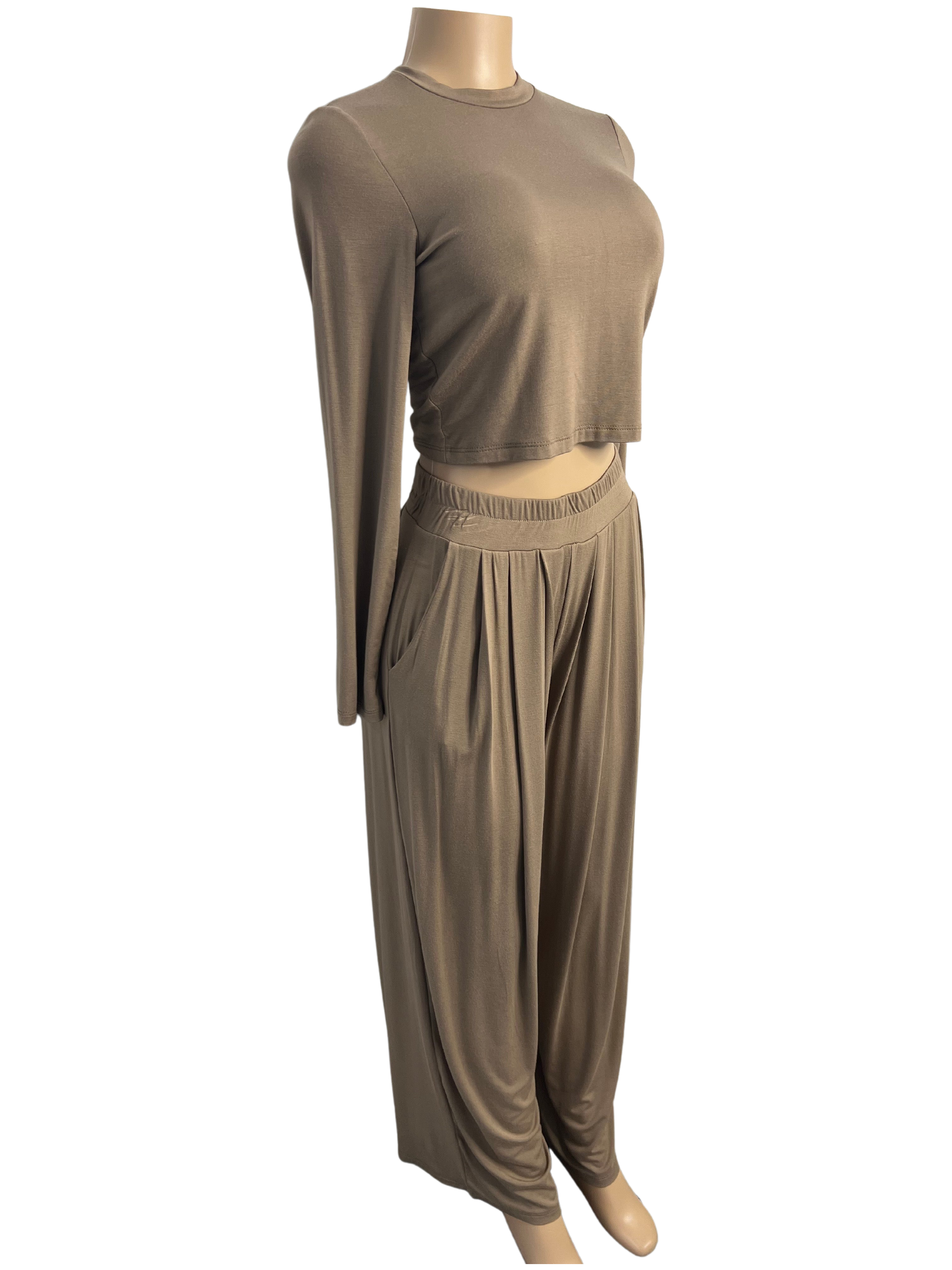 2 Piece Knit Dressy Top Wide Leg Pant Set - Closet Space