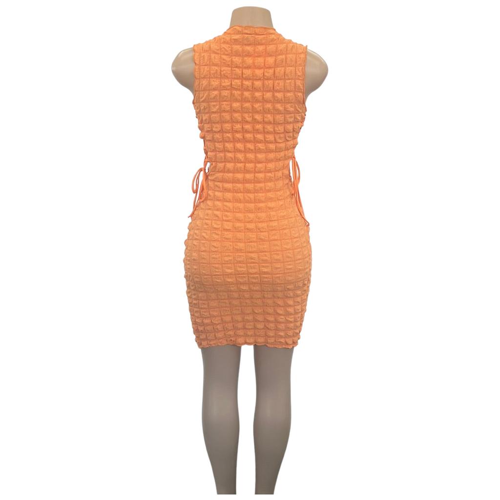 Popcorn Stretch Lace Up Bodycon Dress - Closet Space