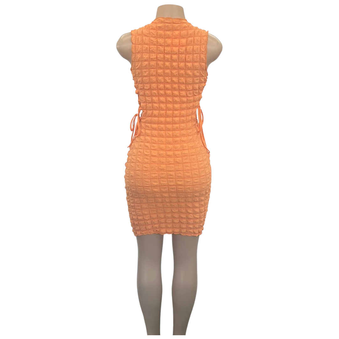 Popcorn Stretch Lace Up Bodycon Dress - Closet Space