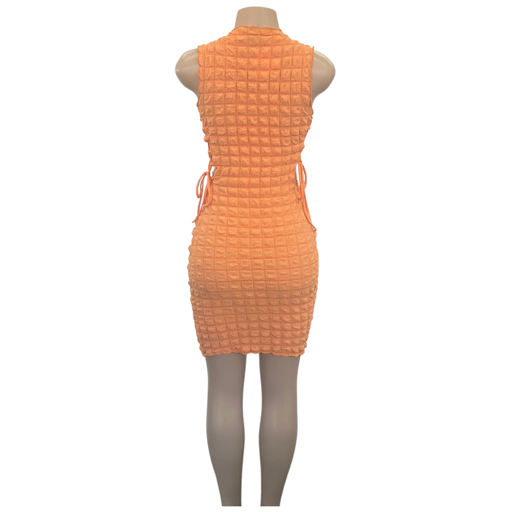 Popcorn Stretch Lace Up Bodycon Dress - Closet Space