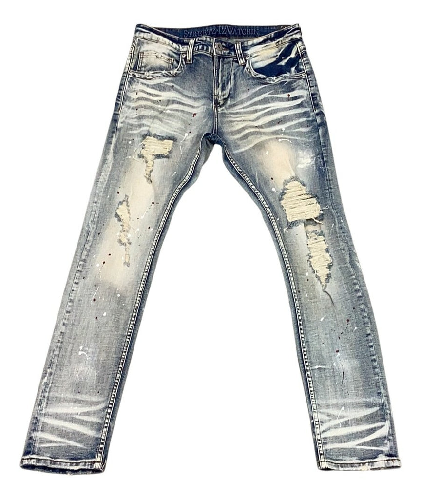 STREETZ IZ WATCHIN Faded Paint Speckled Jeans - Closet Space