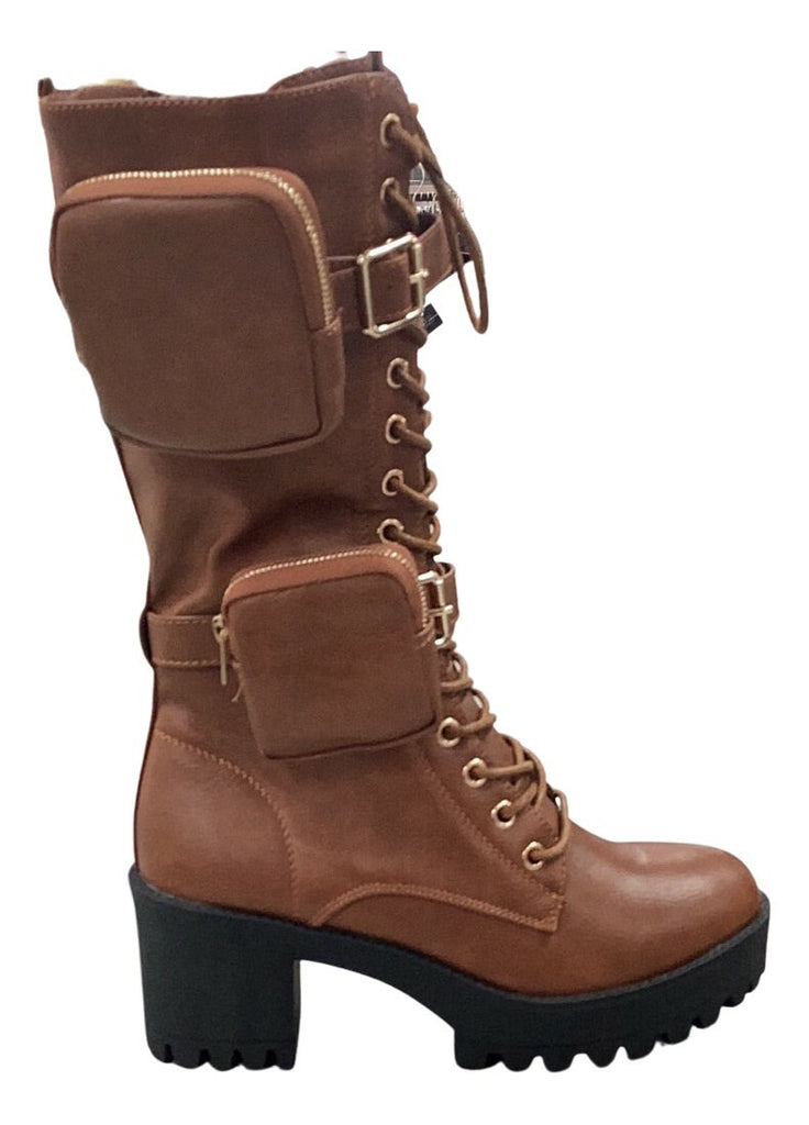 Pouch Accented Combat Boot - Tan - Closet Space