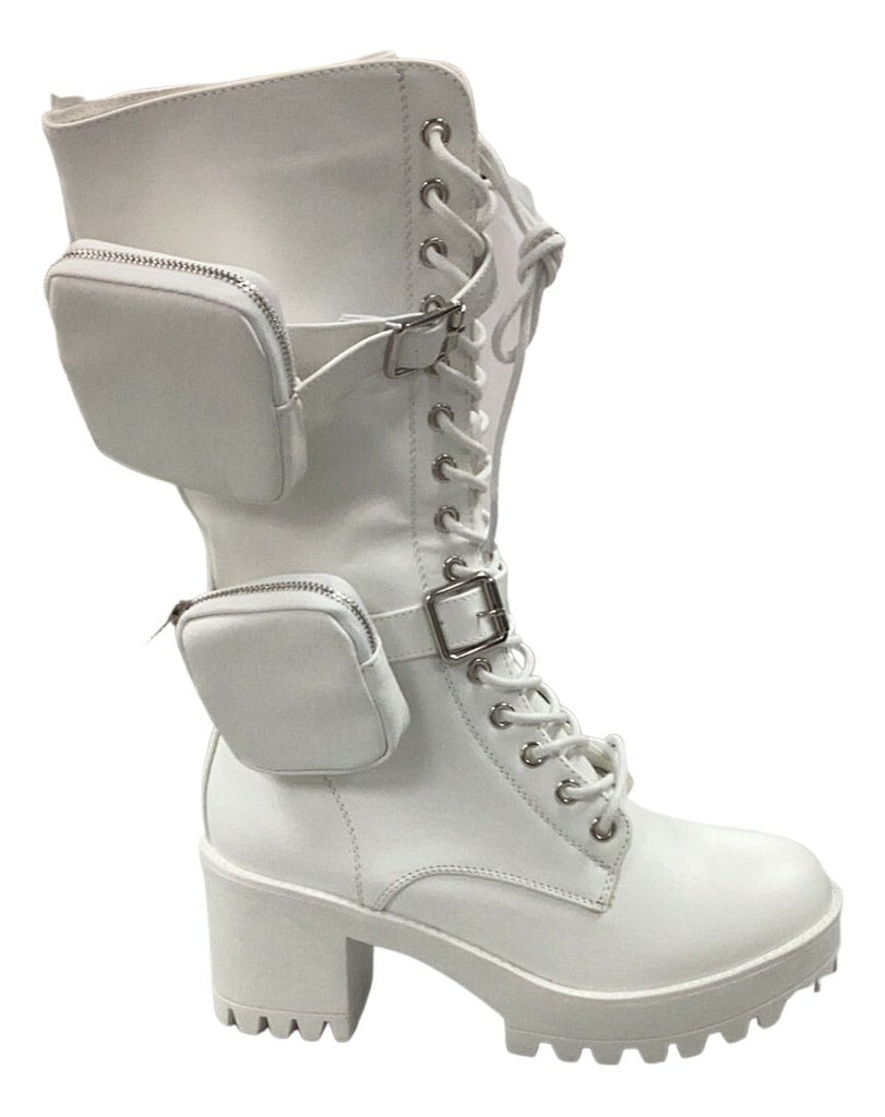 Pouch Accented Combat Boot - White - Closet Space