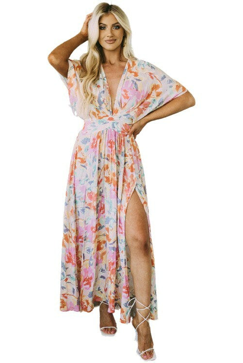 Multi-Color Tropical Floral Print Maxi Dress - Closet Space